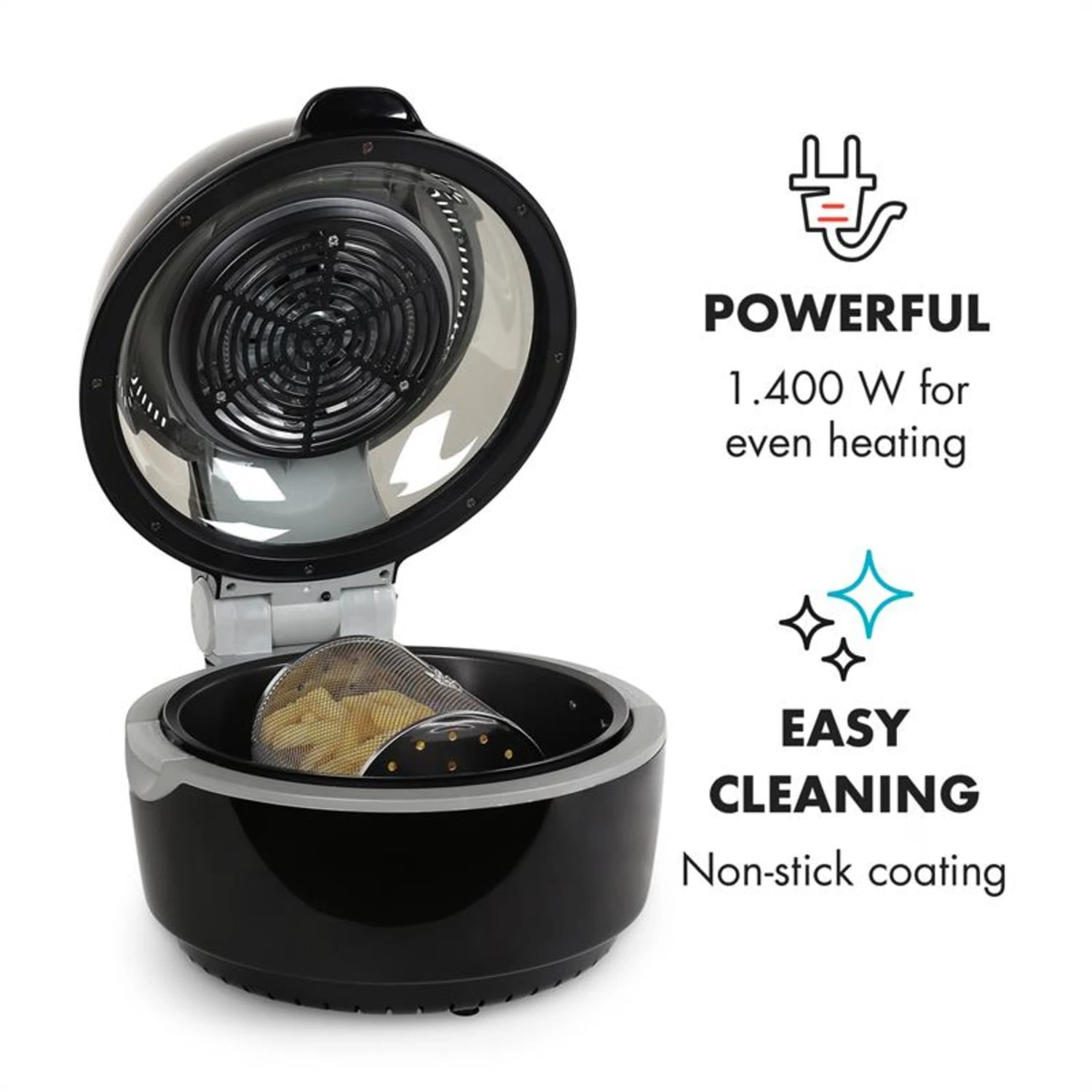 VitAir Heißluftfritteuse Schwarz 1400W Grillen Backen 9 Liter – Bild 3