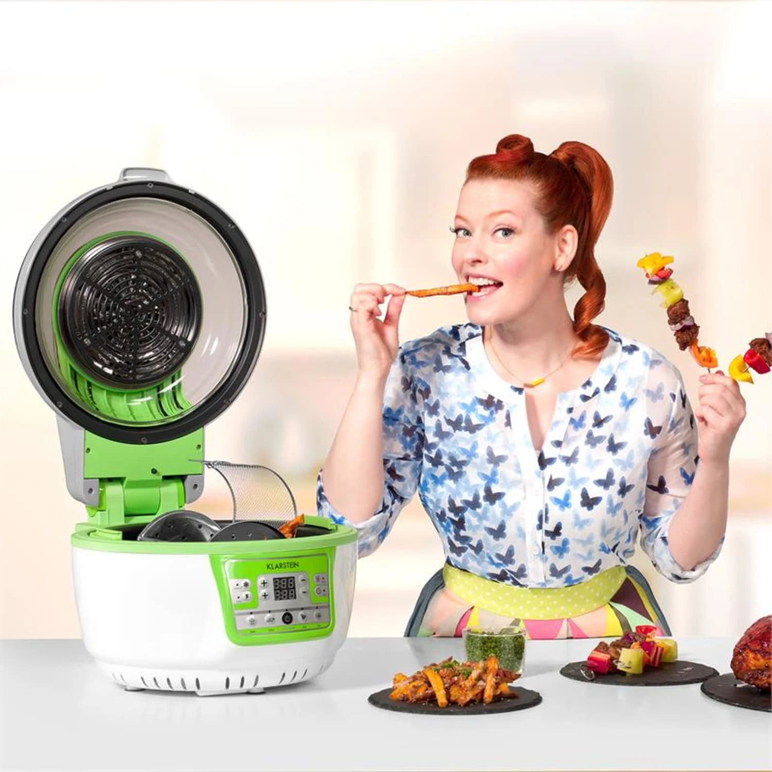 VitAir Turbo Heißluftfritteuse Grün-weiß 1400W Grillen Backen 9l – Bild 3