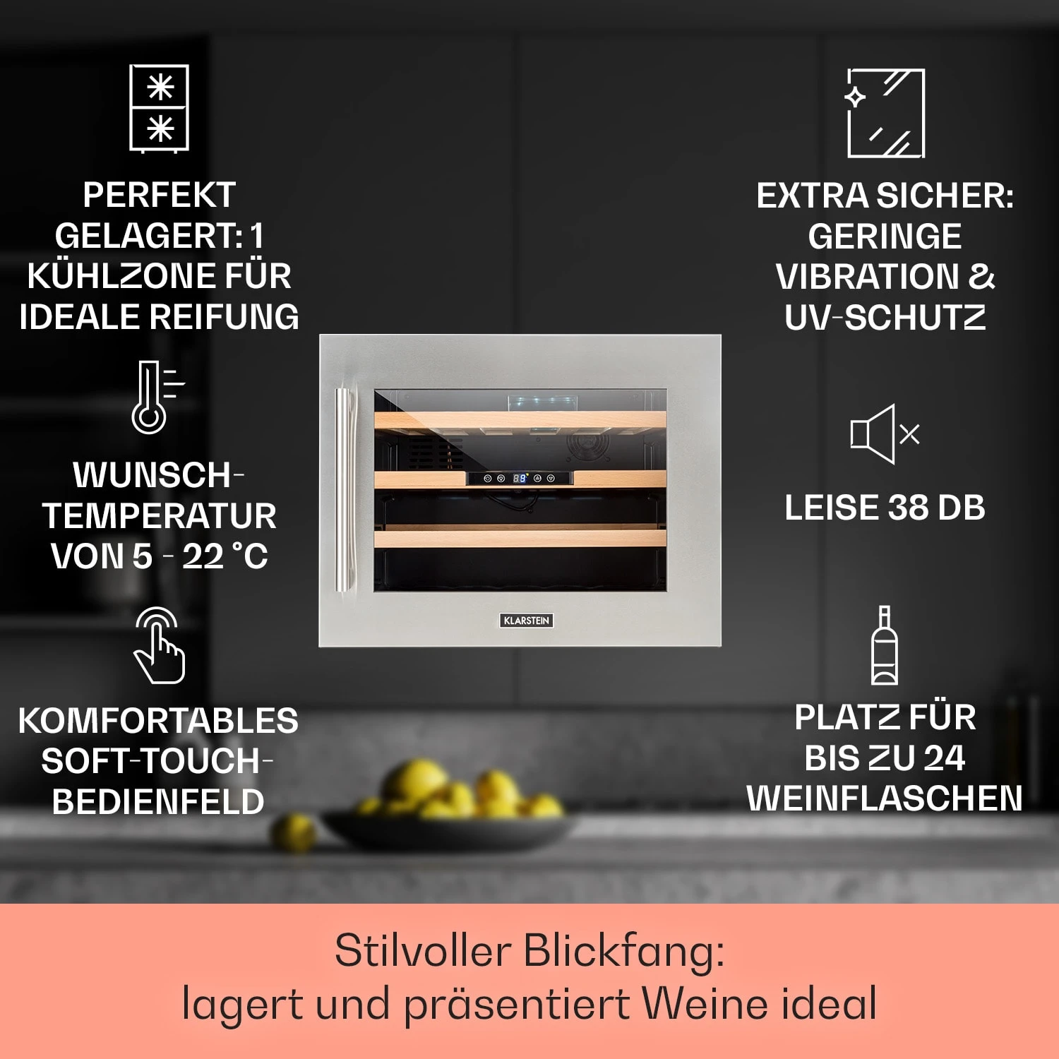 Vinsider 24 Built-In Uno Einbau-Weinkühlschrank 24 Flaschen 57 Liter – Bild 2