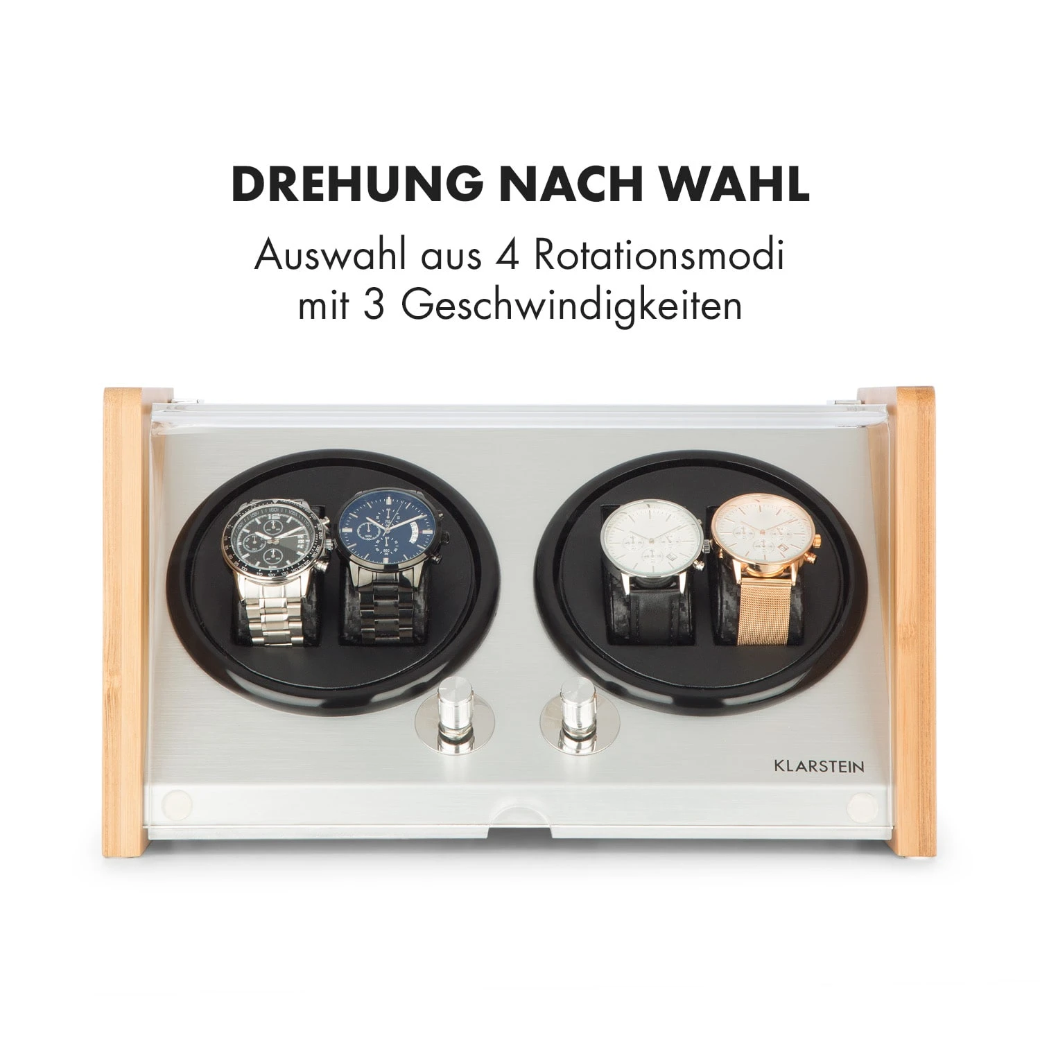 Hanoi 4 Uhrenbeweger, 4 Uhren, 3 Geschwindigkeiten, 4 Modi, Bambus – Bild 4