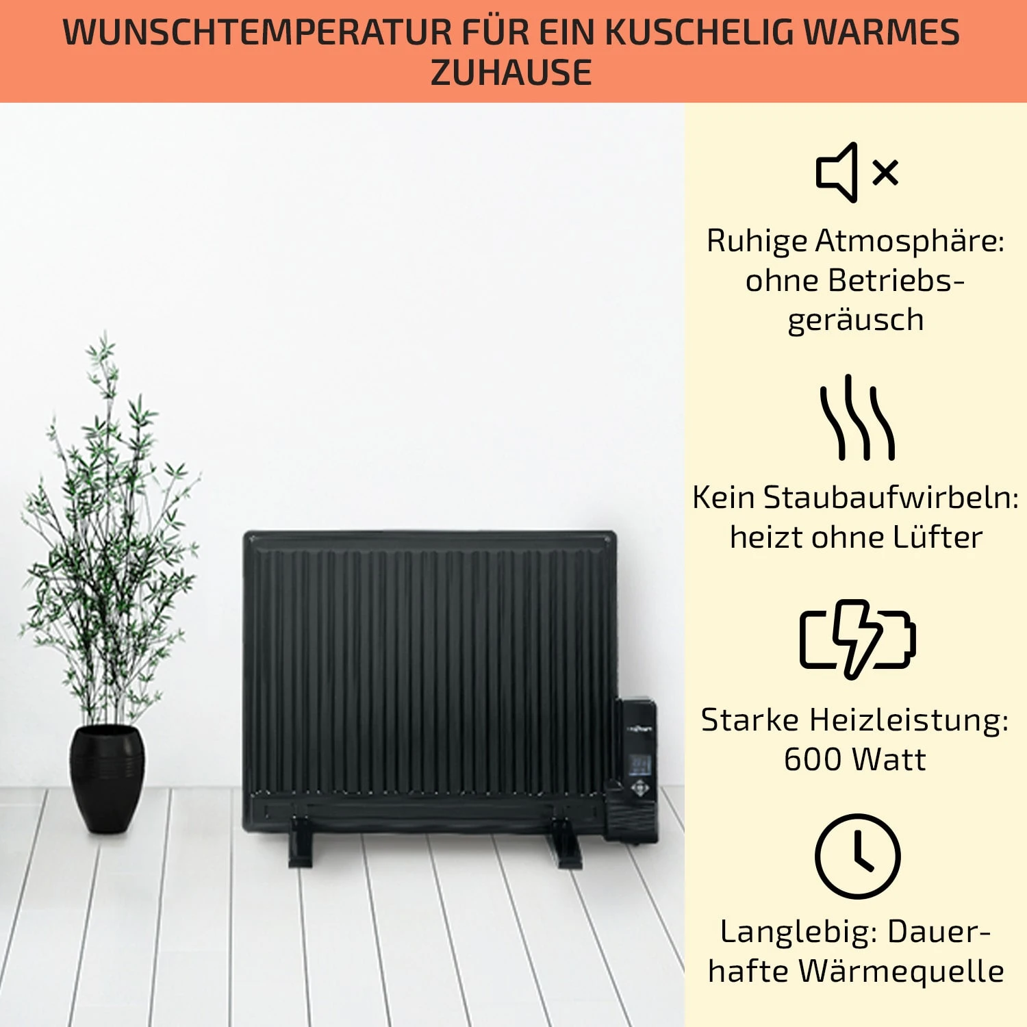 Wallander Ölradiator 600W Thermostat Ölheizung Ultraflach Schwarz – Bild 2
