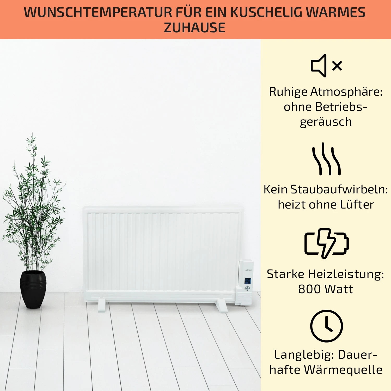 Wallander Ölradiator 800W Thermostat Ölheizung Ultraflach Weiß – Bild 2