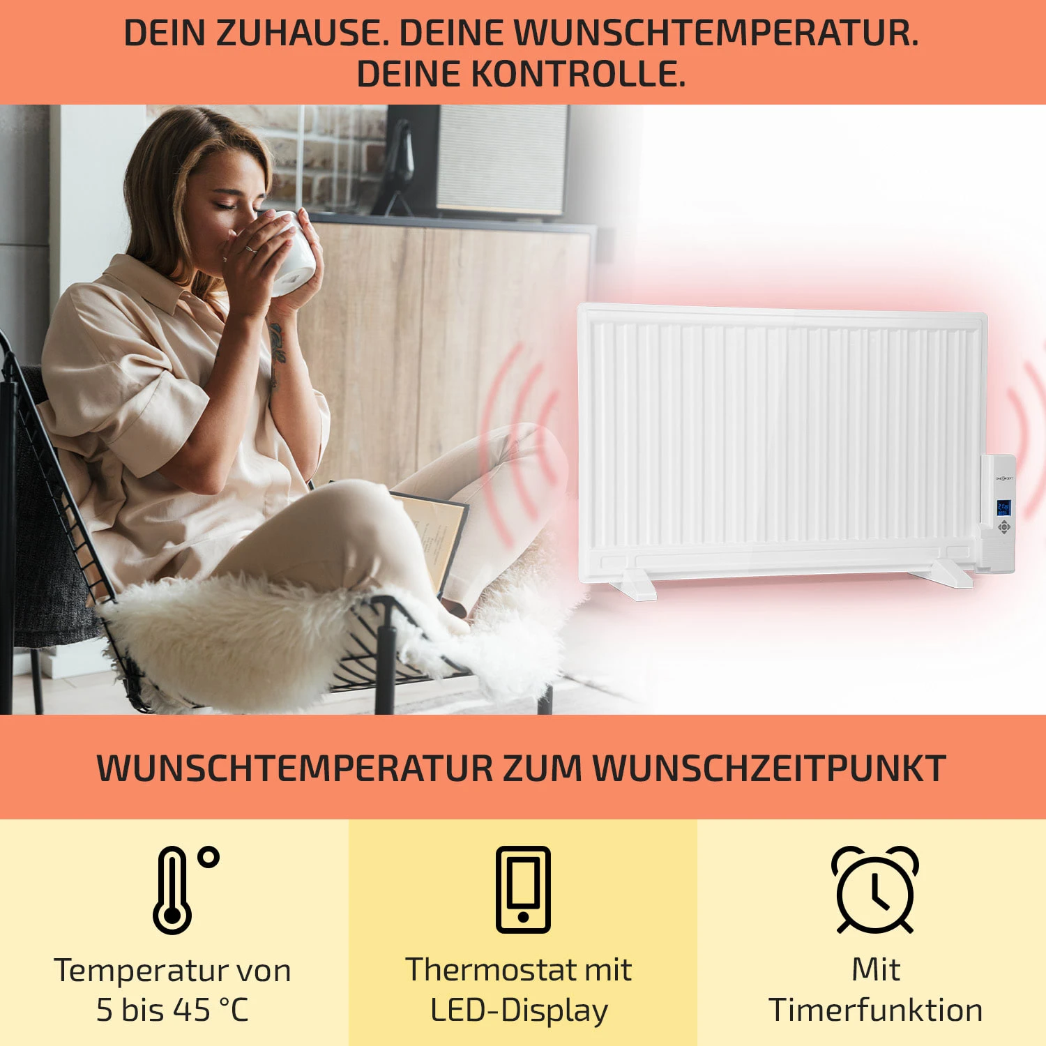 Wallander Ölradiator 800W Thermostat Ölheizung Ultraflach Weiß – Bild 3