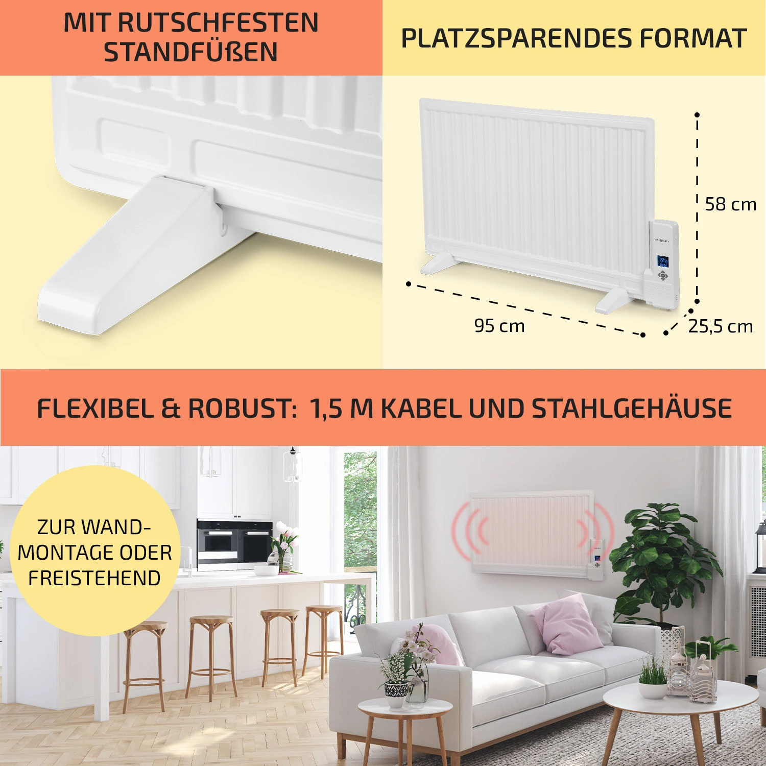 Wallander Ölradiator 800W Thermostat Ölheizung Ultraflach Weiß – Bild 6