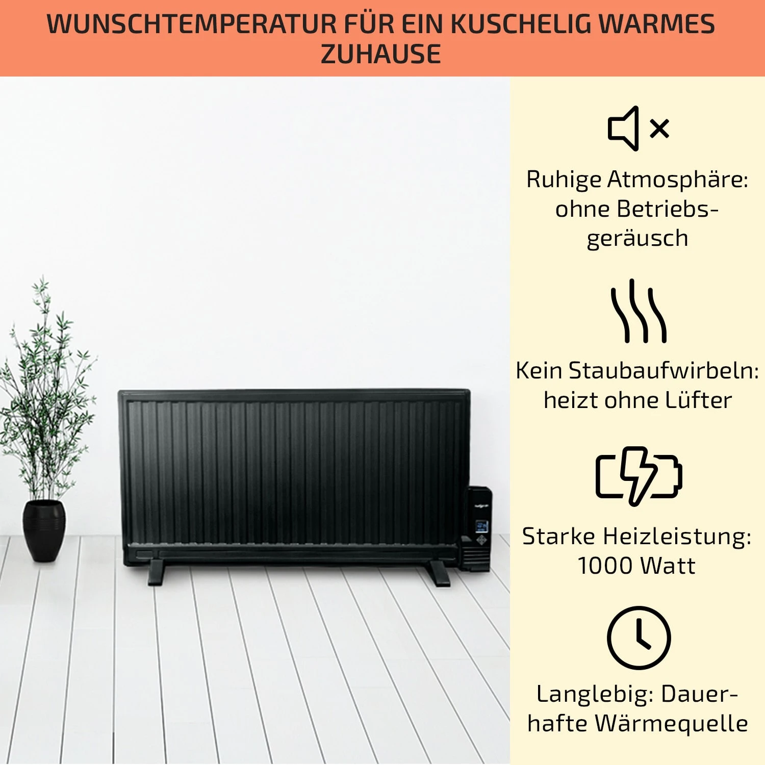 Wallander Ölradiator 1000W Thermostat Ölheizung Ultraflach Schwarz – Bild 2