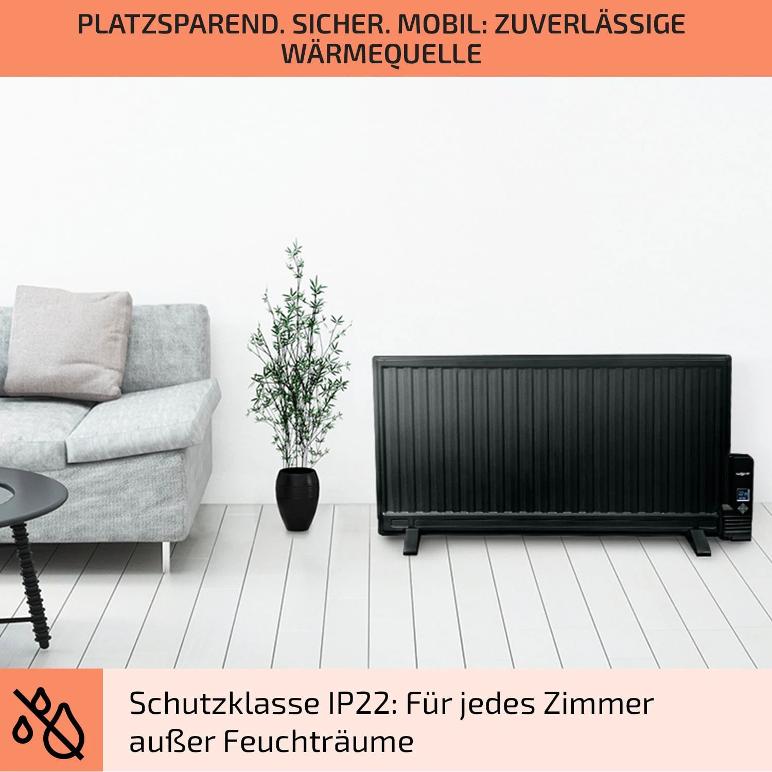 Wallander Ölradiator 1000W Thermostat Ölheizung Ultraflach Schwarz – Bild 7