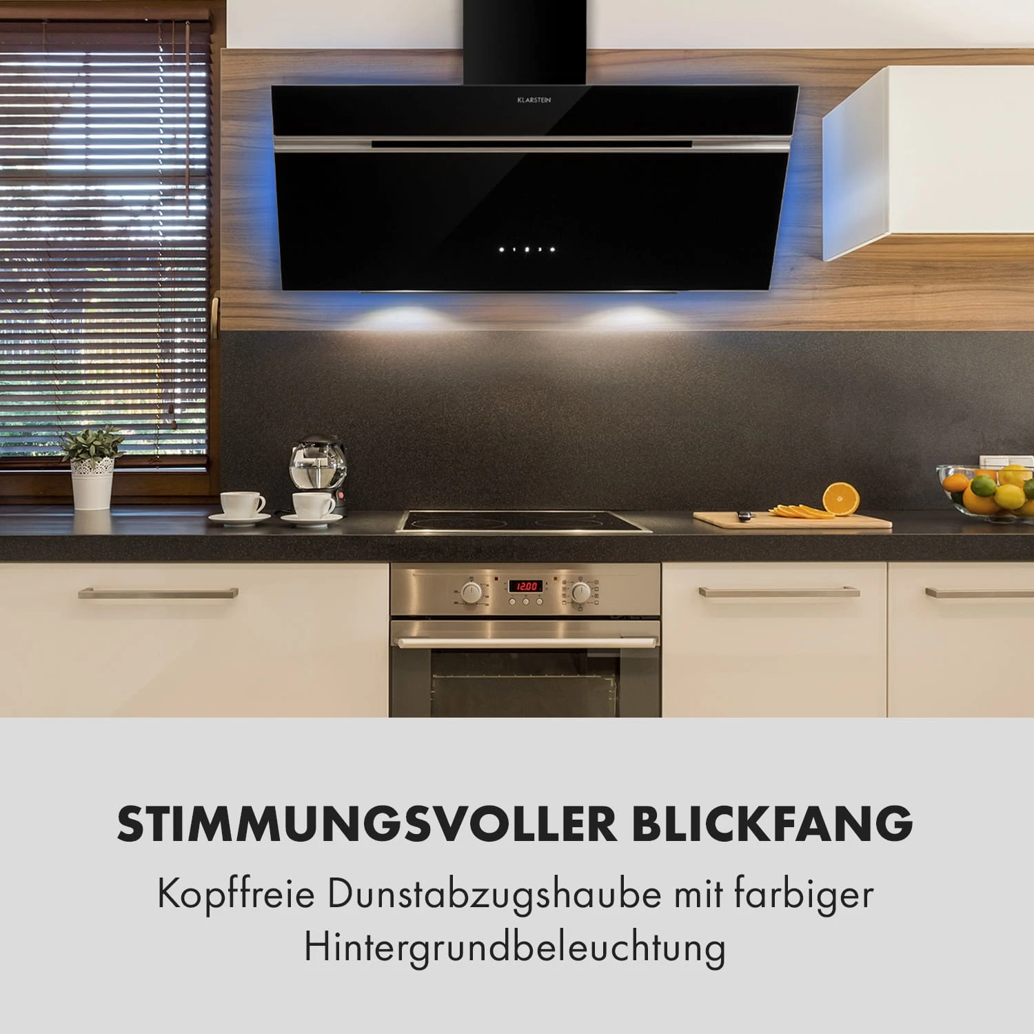 Alina Dunstabzugshaube 90cm 600 M³/h LED-Display Ambientelicht Schwarz – Bild 2