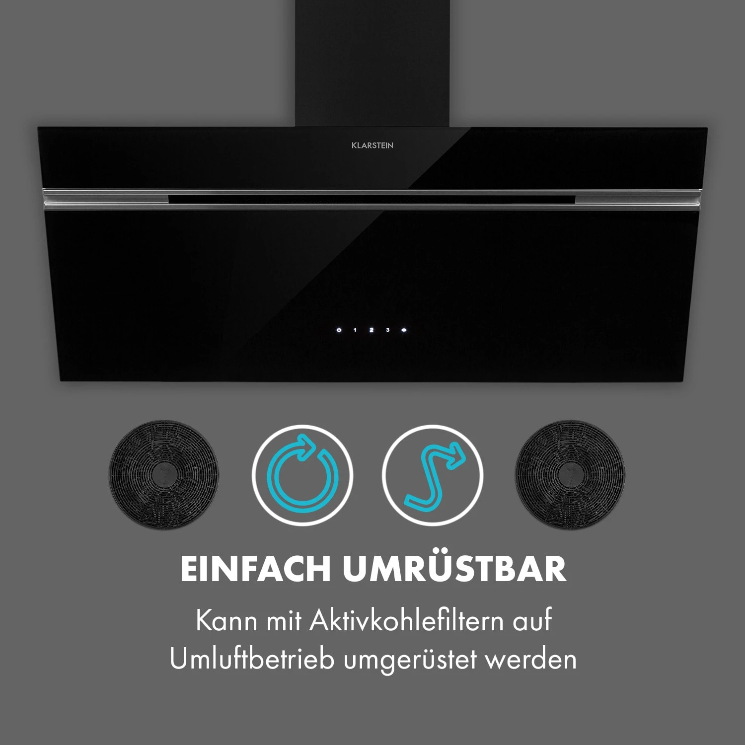 Alina Dunstabzugshaube 90cm 600 M³/h LED-Display Ambientelicht Schwarz – Bild 7