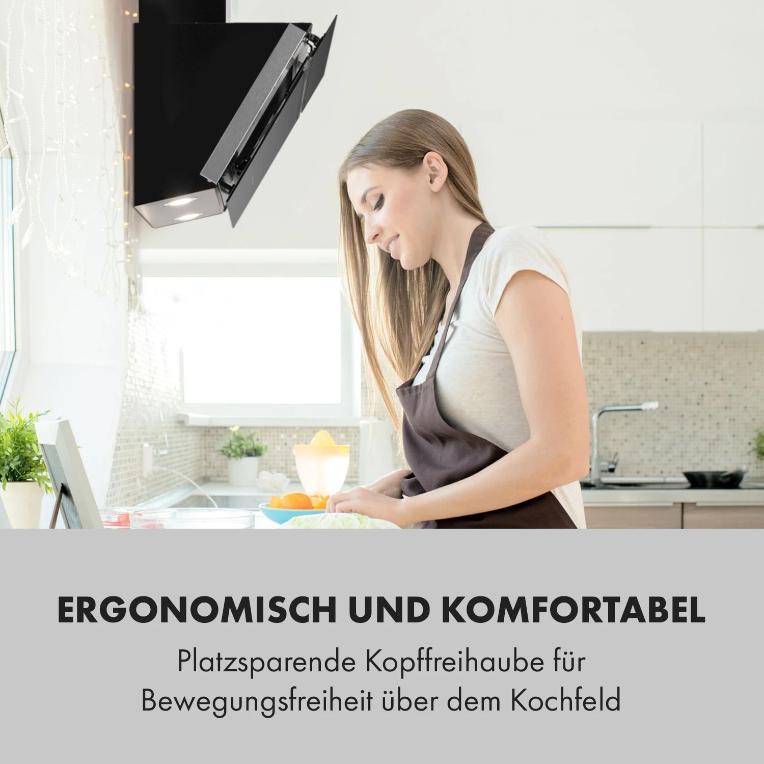 Alina Dunstabzugshaube 90cm 600 M³/h LED-Display Ambientelicht Schwarz – Bild 8