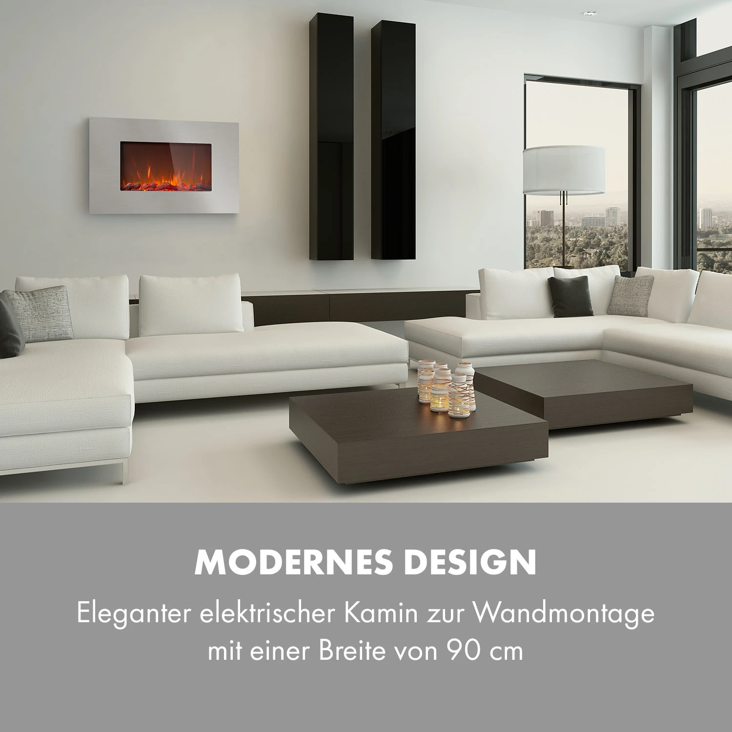 Lausanne Luxe Elektrischer Kamin 2000W 2 Heizstufen 90 Cm Edelstahl – Bild 2