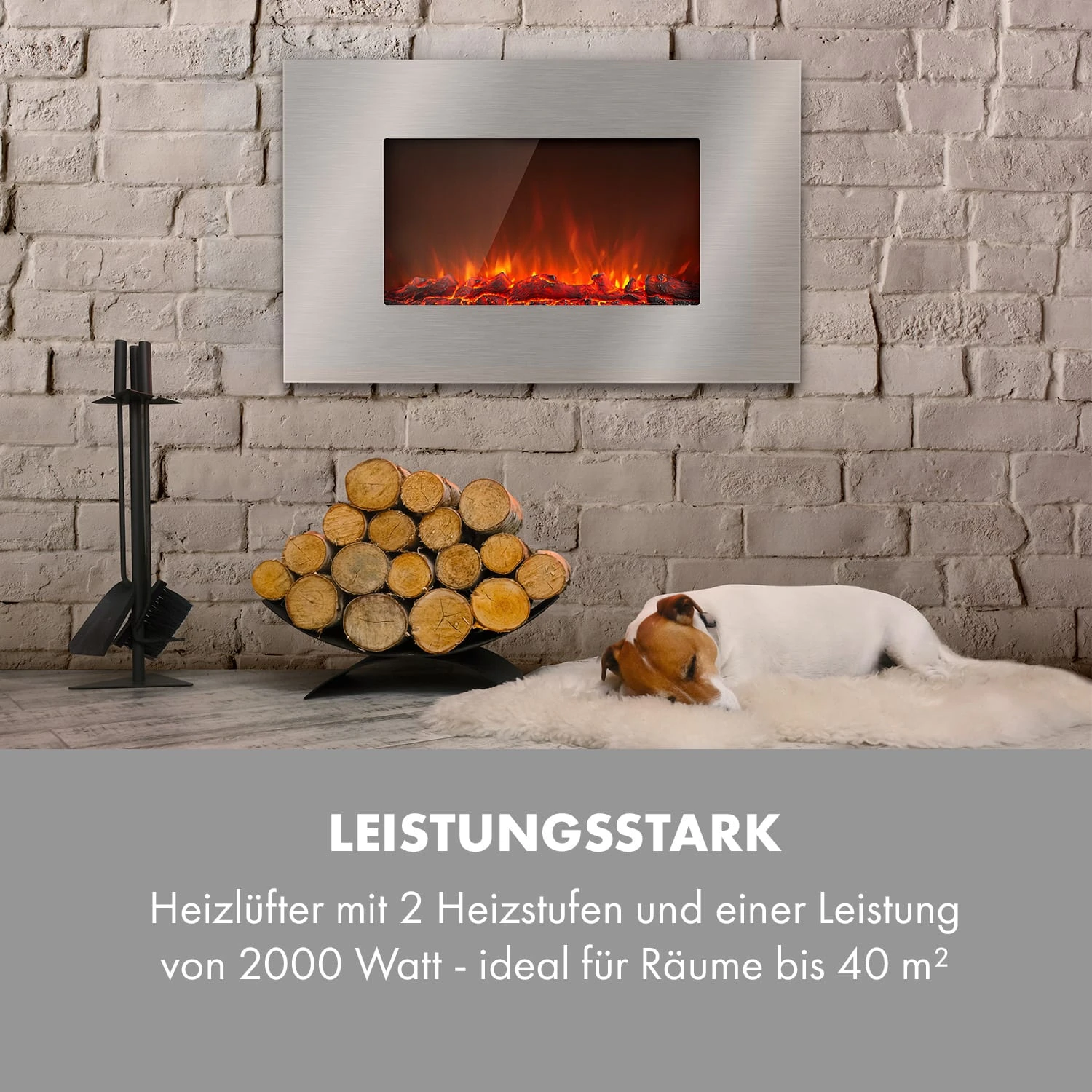 Lausanne Luxe Elektrischer Kamin 2000W 2 Heizstufen 90 Cm Edelstahl – Bild 6