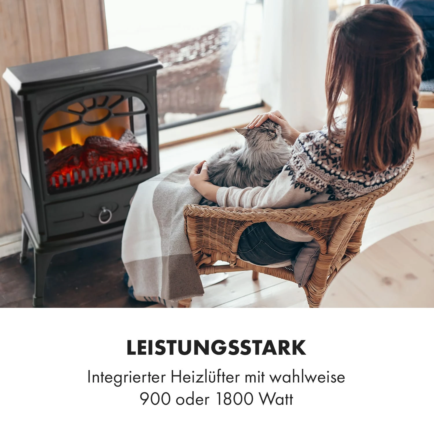 Leoben Elektrischer Kamin 900 / 1800 W Thermostat PanoramaView – Bild 3