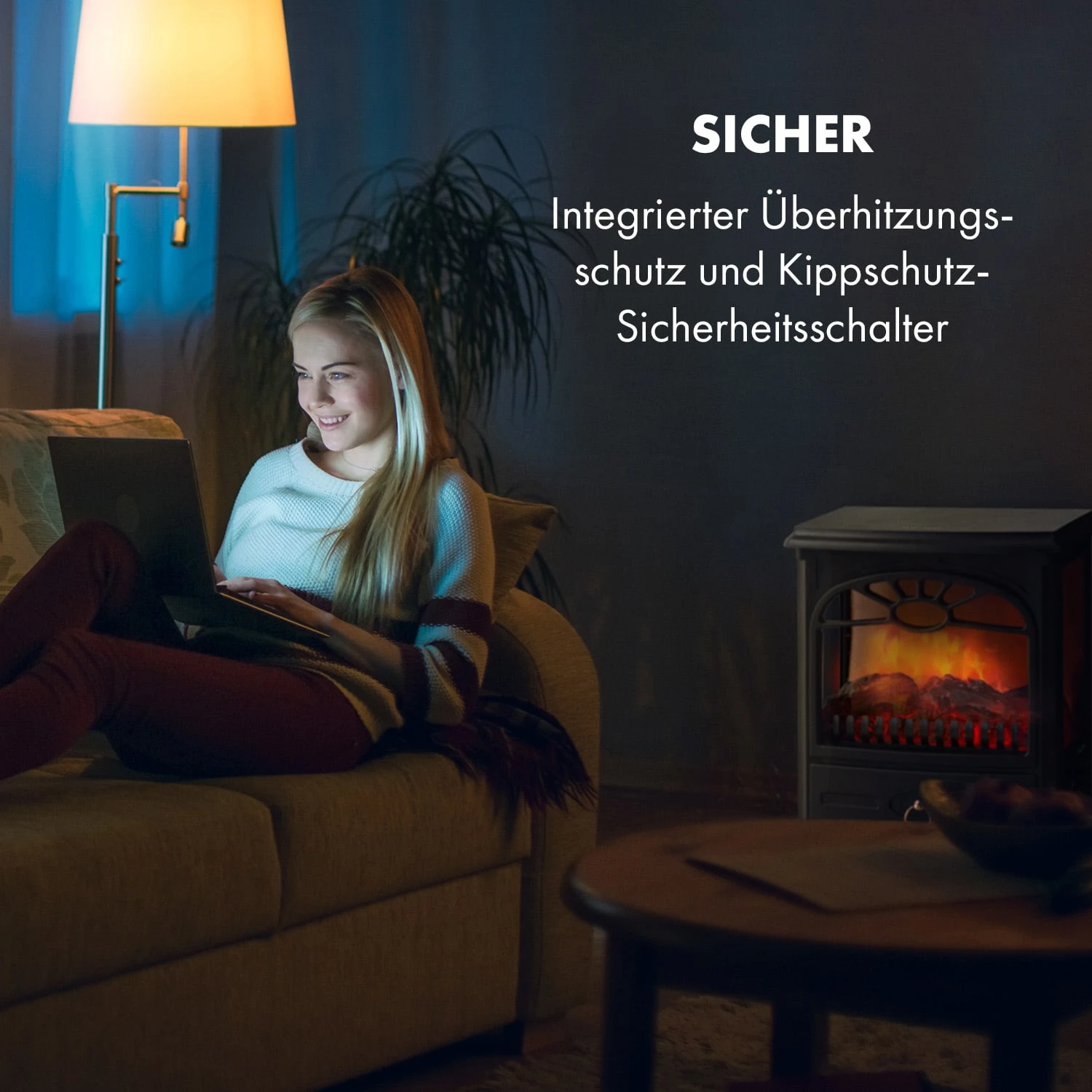 Leoben Elektrischer Kamin 900 / 1800 W Thermostat PanoramaView – Bild 6