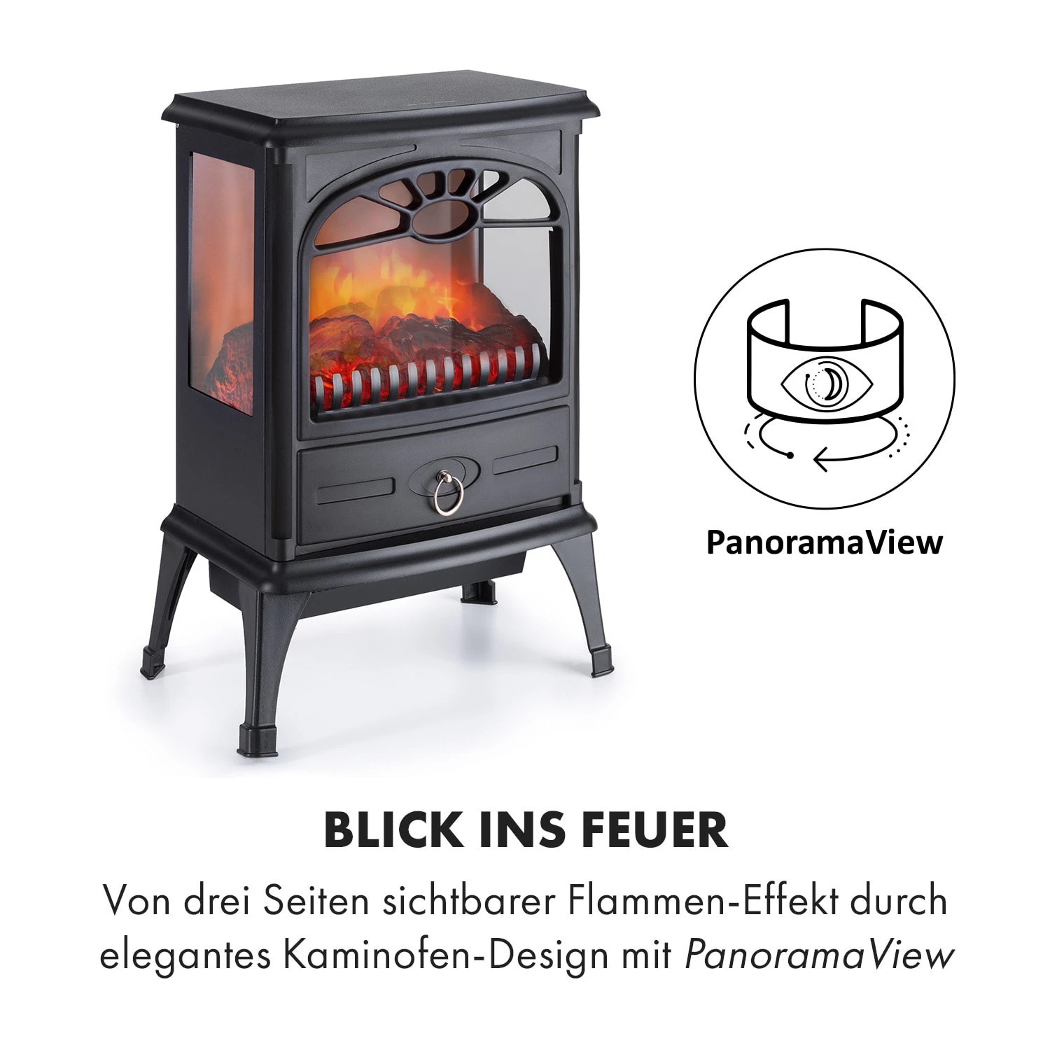 Leoben Elektrischer Kamin 900 / 1800 W Thermostat PanoramaView – Bild 7