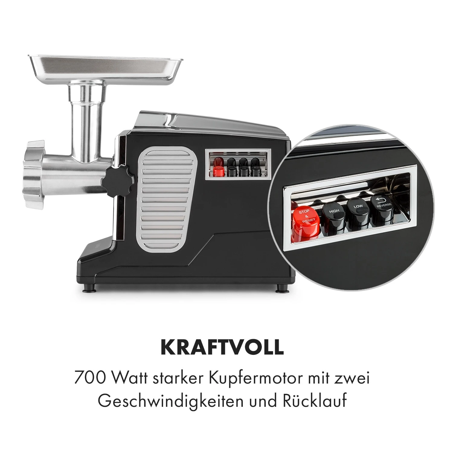 Kraftprotz Elektrischer Fleischwolf 700 W Kupfermotor Hack Wurst Kebbe Edelstahl – Bild 5