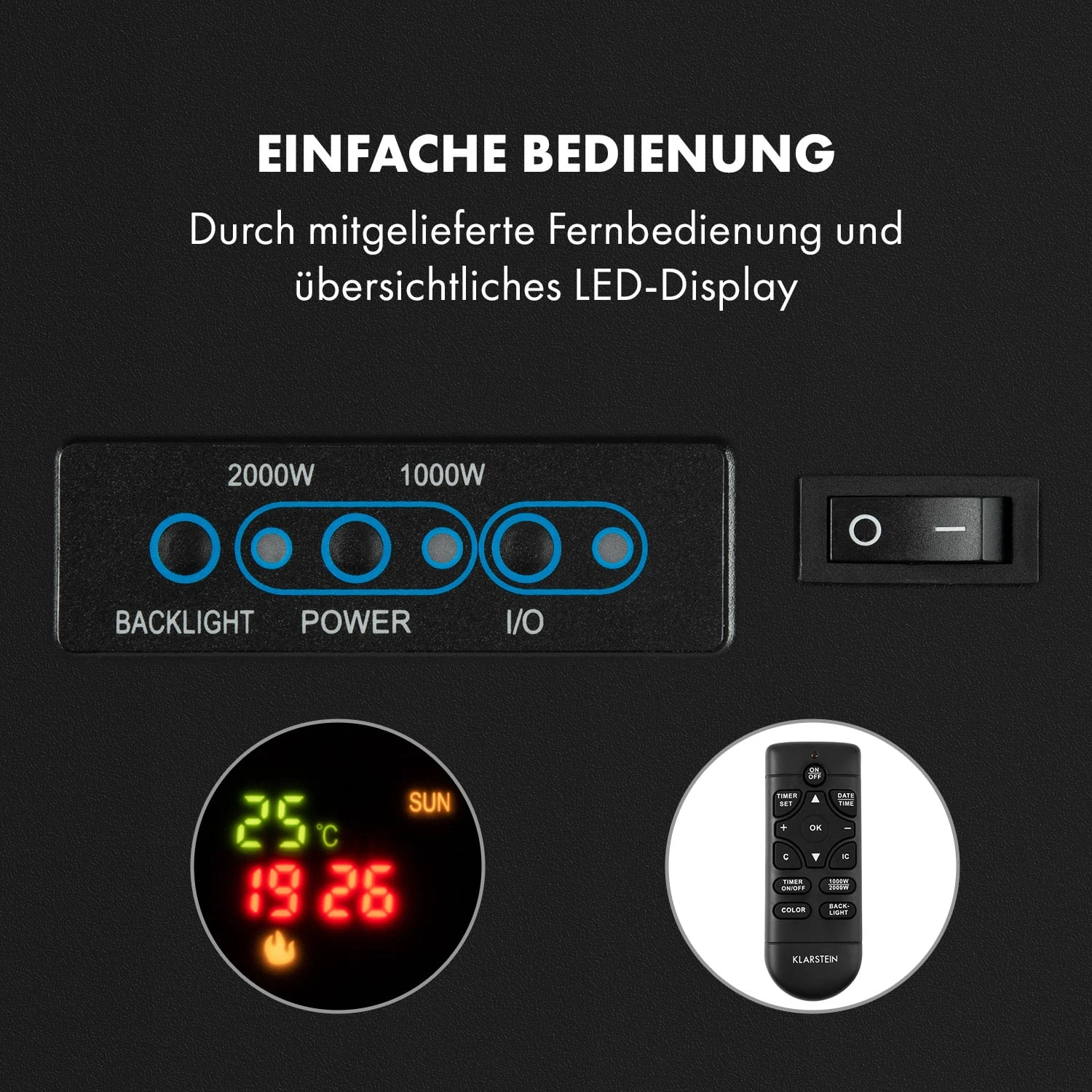 Basel Illumine Elektrokamin Flammenillusion 2000 W 2 Stufen Dimmbar – Bild 4