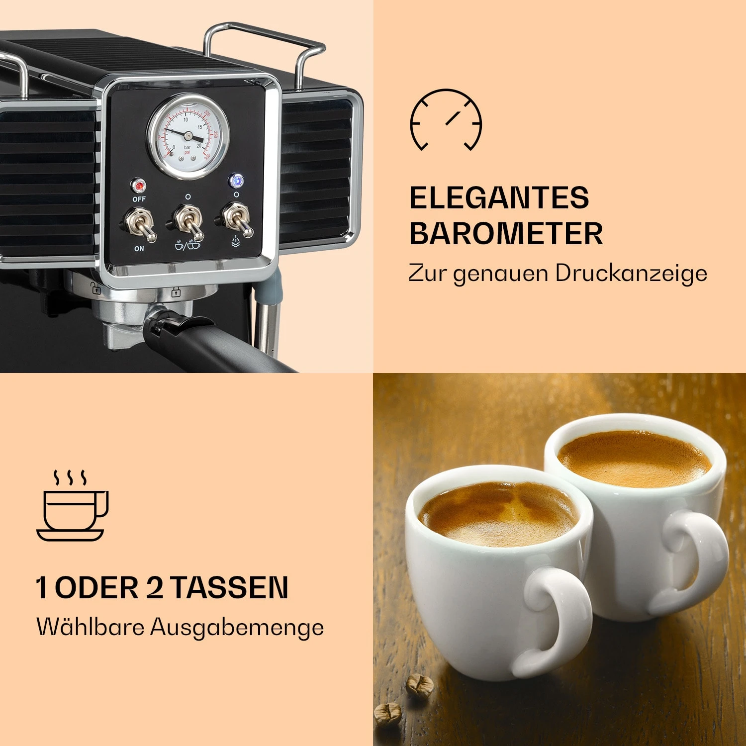Gusto Classico Espressomaker 1350 Watt 20 Bar Druck 1,5 Liter – Bild 4