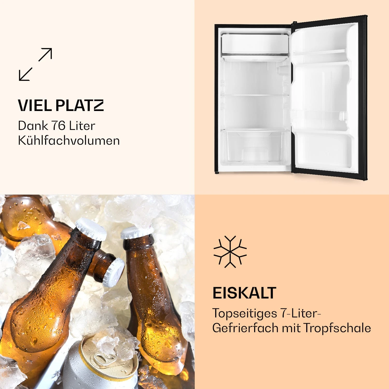 Spitzbergen 83 Kühlschrank 76 Liter Plus 7-Liter-Gefrierfach 2 Böden – Bild 2