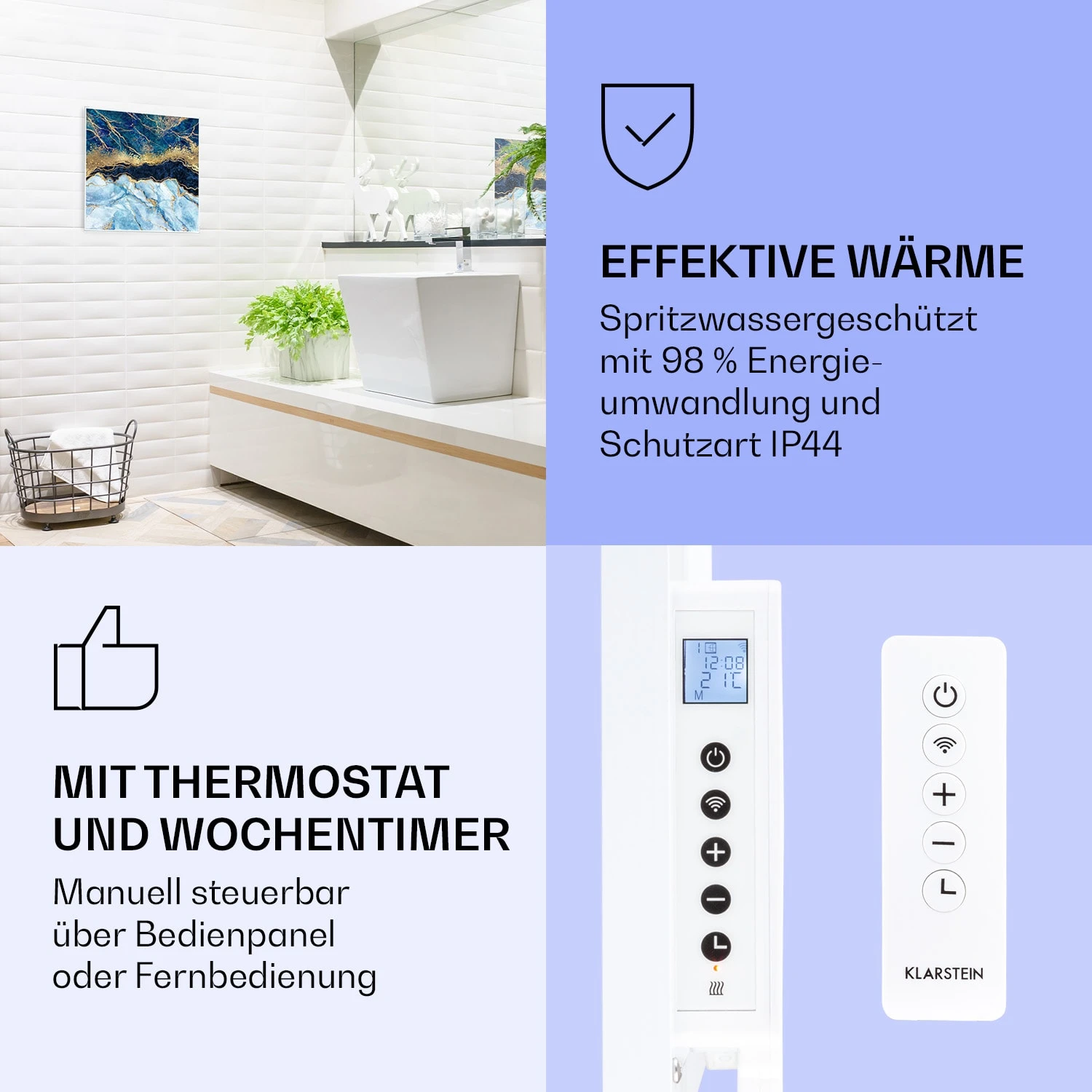 Wonderwall Air Art Smart Infrarotheizung Blauer Marmor 60x60cm 350W – Bild 4
