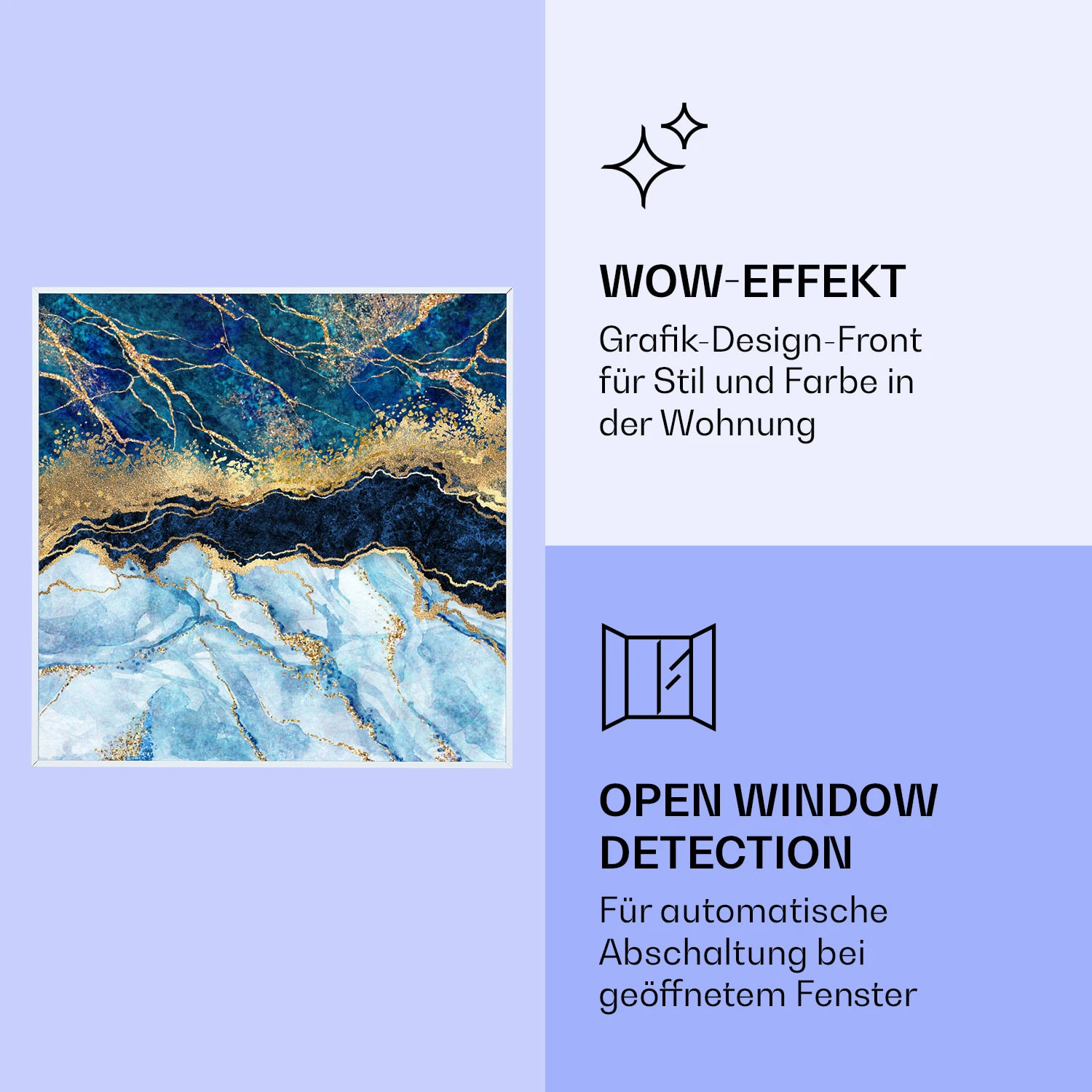 Wonderwall Air Art Smart Infrarotheizung Blauer Marmor 60x60cm 350W – Bild 6