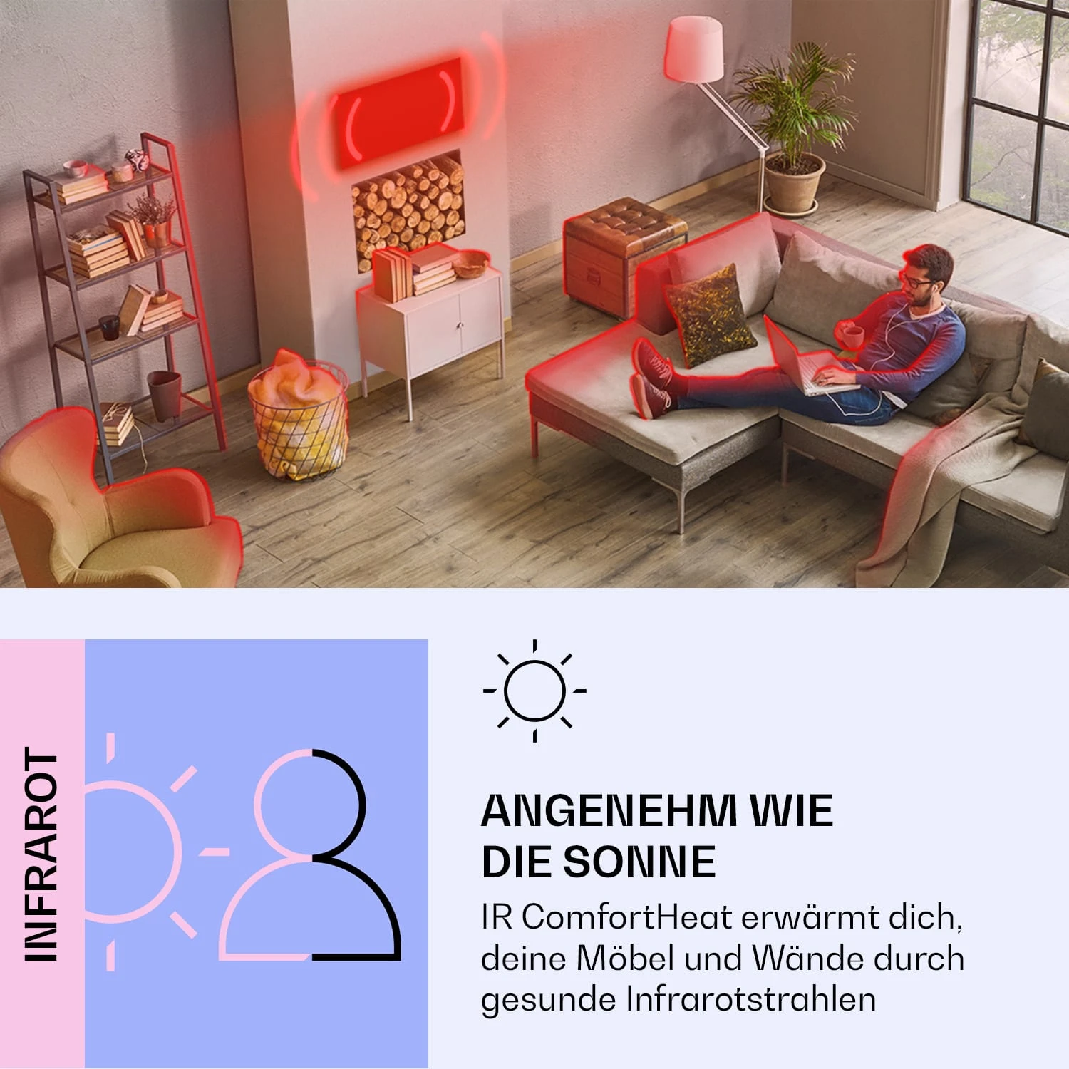 Wonderwall Air Art Smart Infrarotheizung Farbige Karte 120x60cm 700W – Bild 3