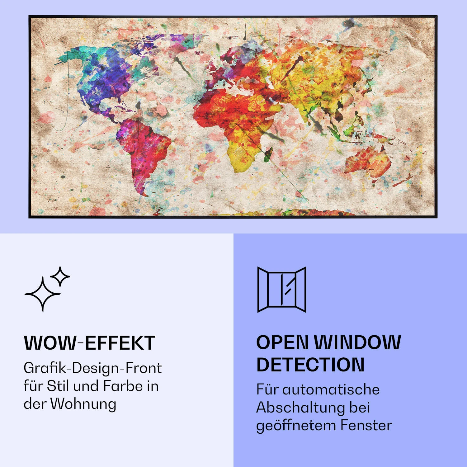 Wonderwall Air Art Smart Infrarotheizung Farbige Karte 120x60cm 700W – Bild 6