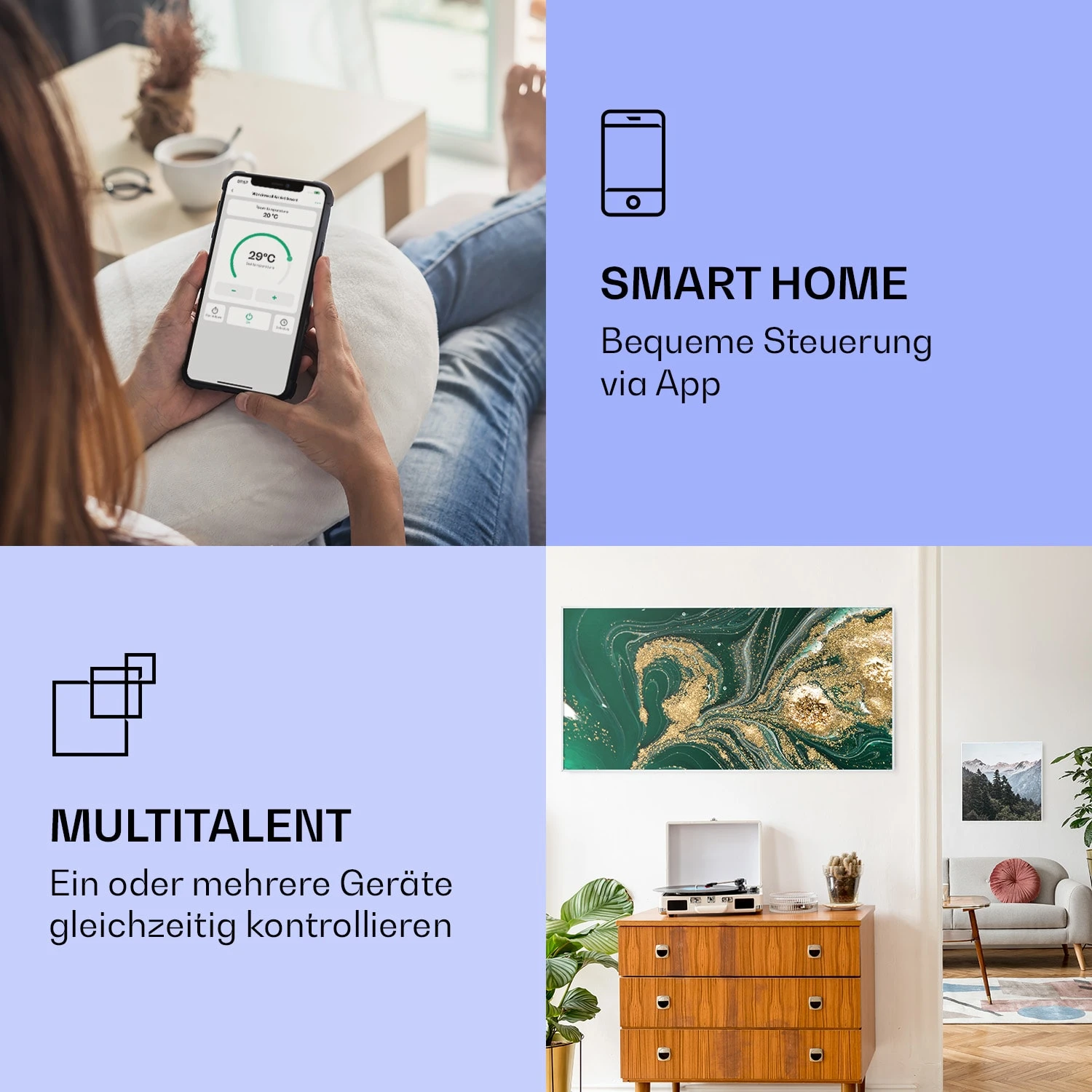 Wonderwall Air Art Smart Infrarotheizung Wirbel 120x60cm 700W – Bild 2