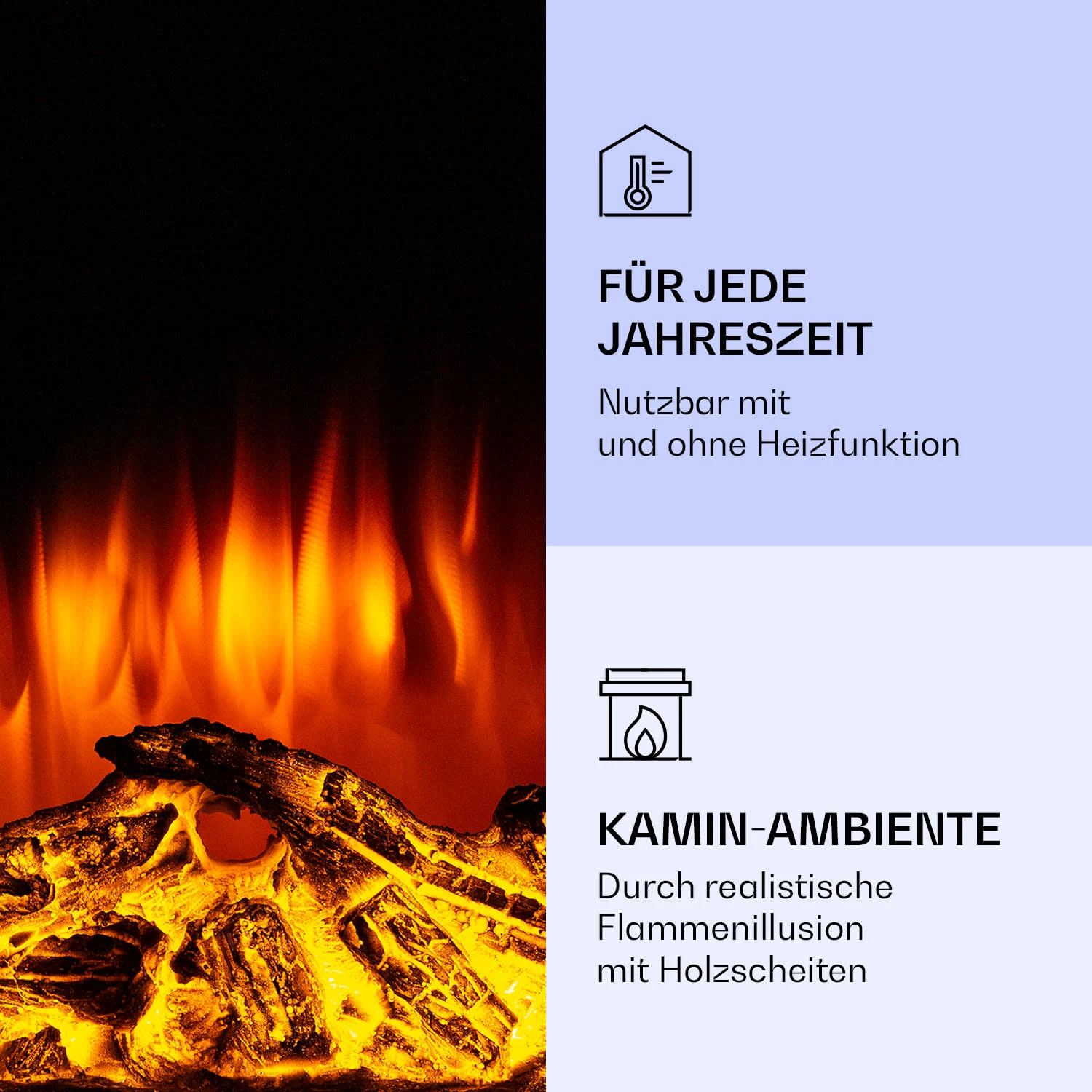 Klarstein Lamington Elektrokamin 2000 W LED-Flammen Heizlüfter Timer Ambientelicht – Bild 6