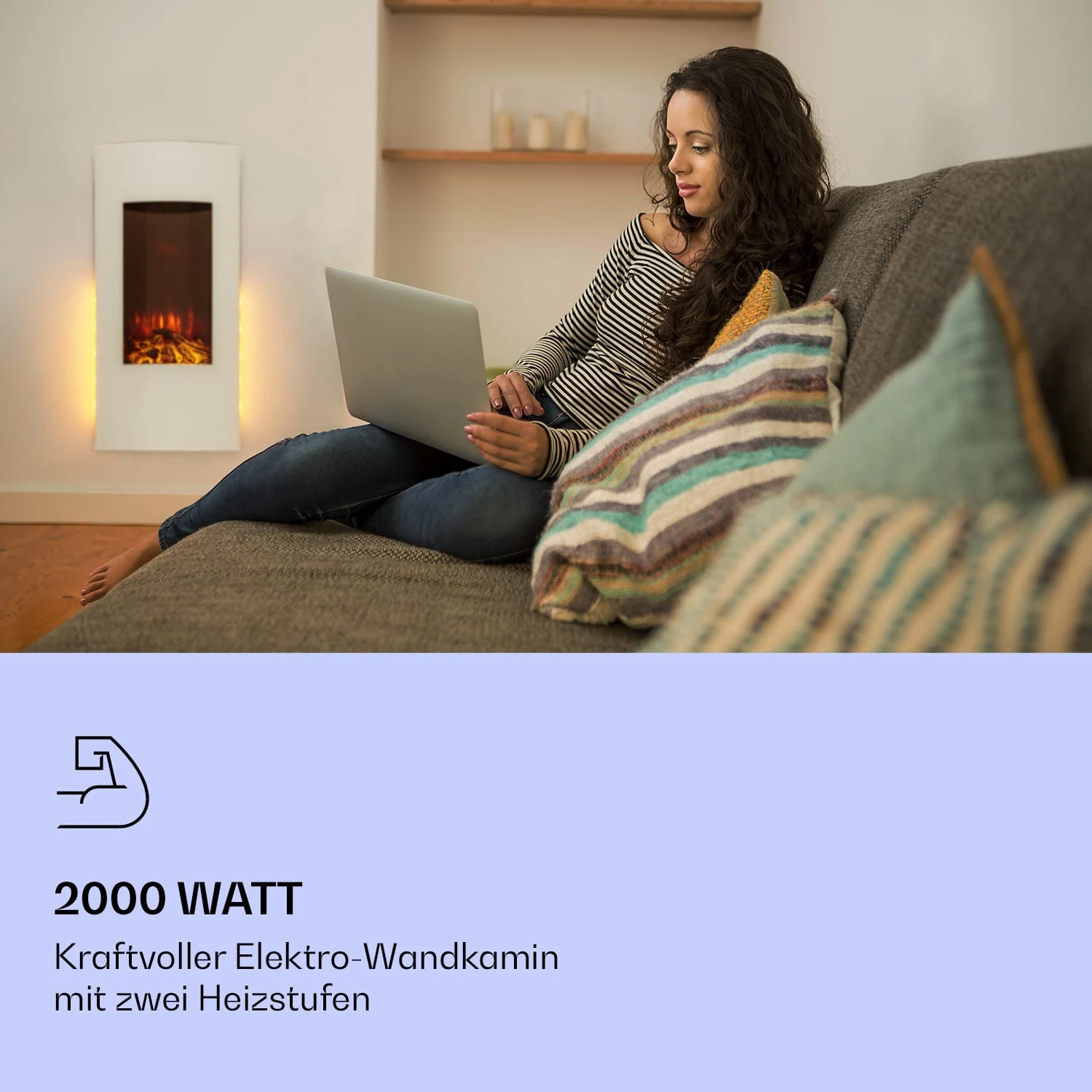 Klarstein Lamington Elektrokamin 2000 W LED-Flammen Heizlüfter Timer Ambientelicht – Bild 2