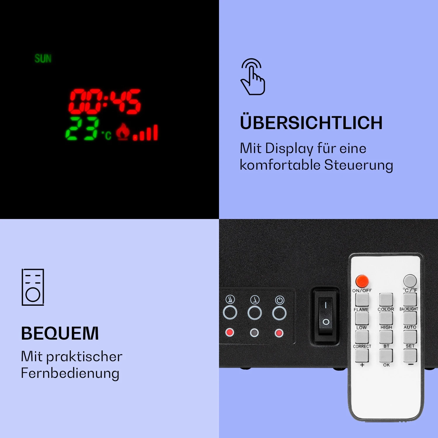 Klarstein Lamington Elektrokamin 2000 W LED-Flammen Heizlüfter Timer Ambientelicht – Bild 5