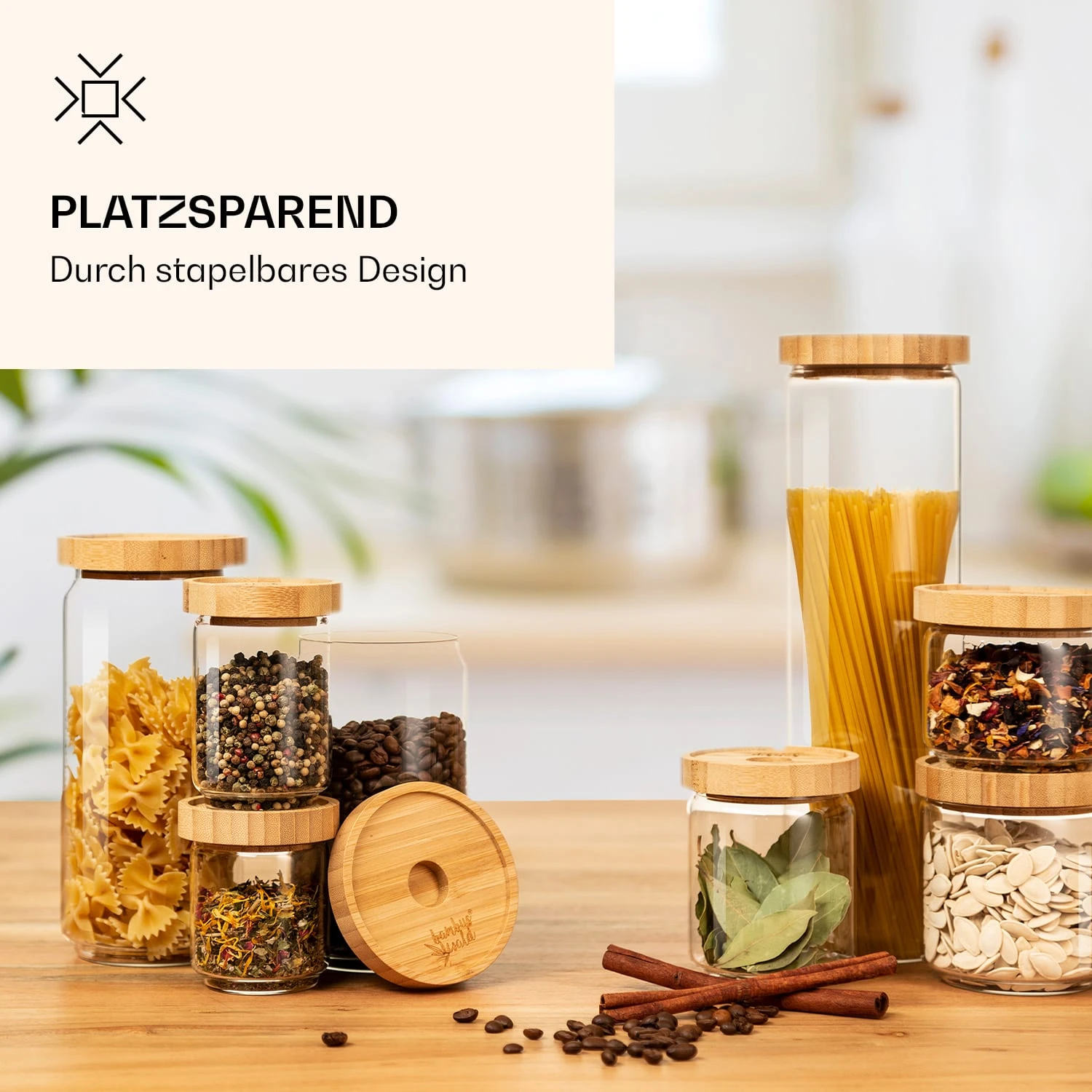 Stapelglas Mit Bambusdeckel 1000 Ml Stapelbar Luftdicht – Bild 3