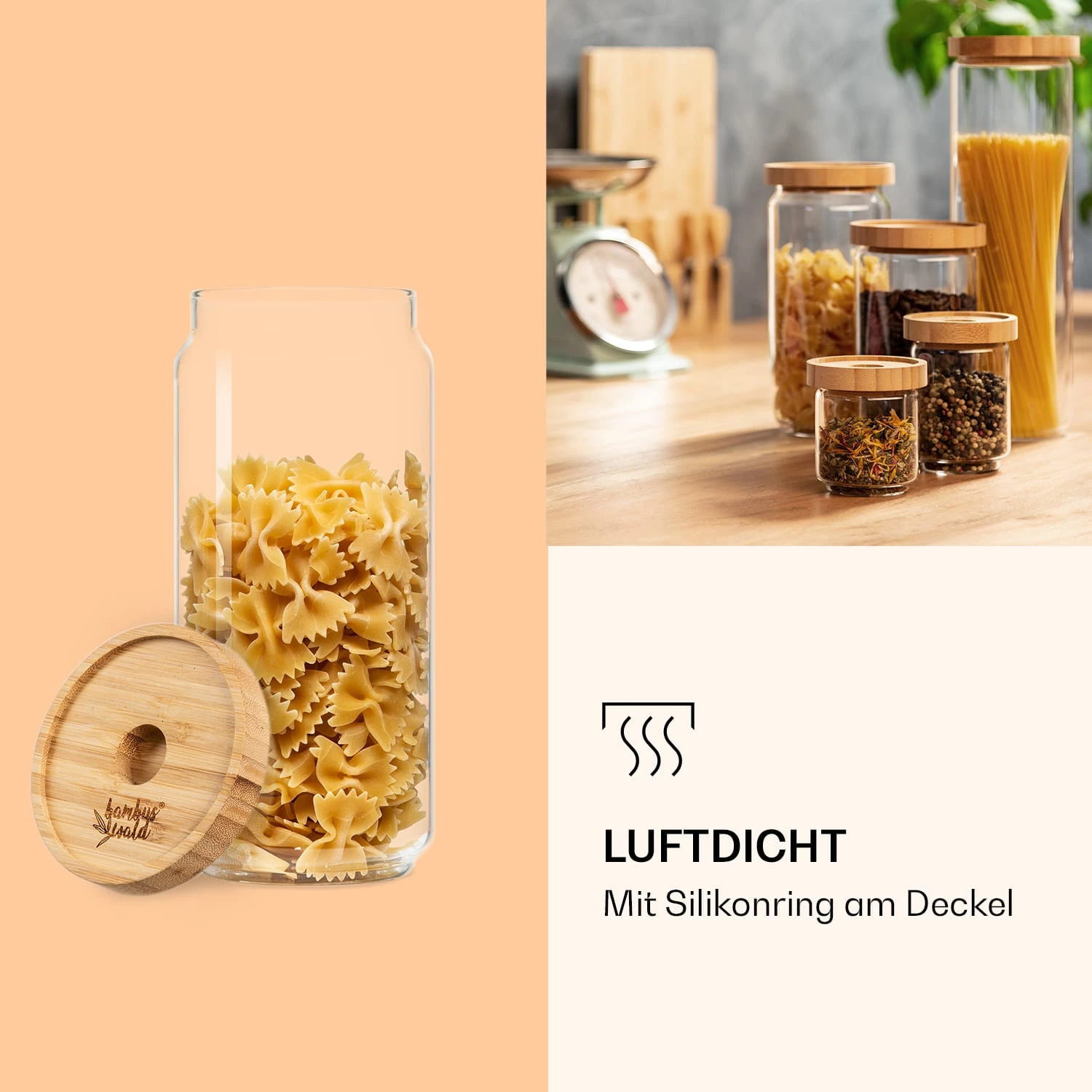 Stapelglas Mit Bambusdeckel 1000 Ml Stapelbar Luftdicht – Bild 5