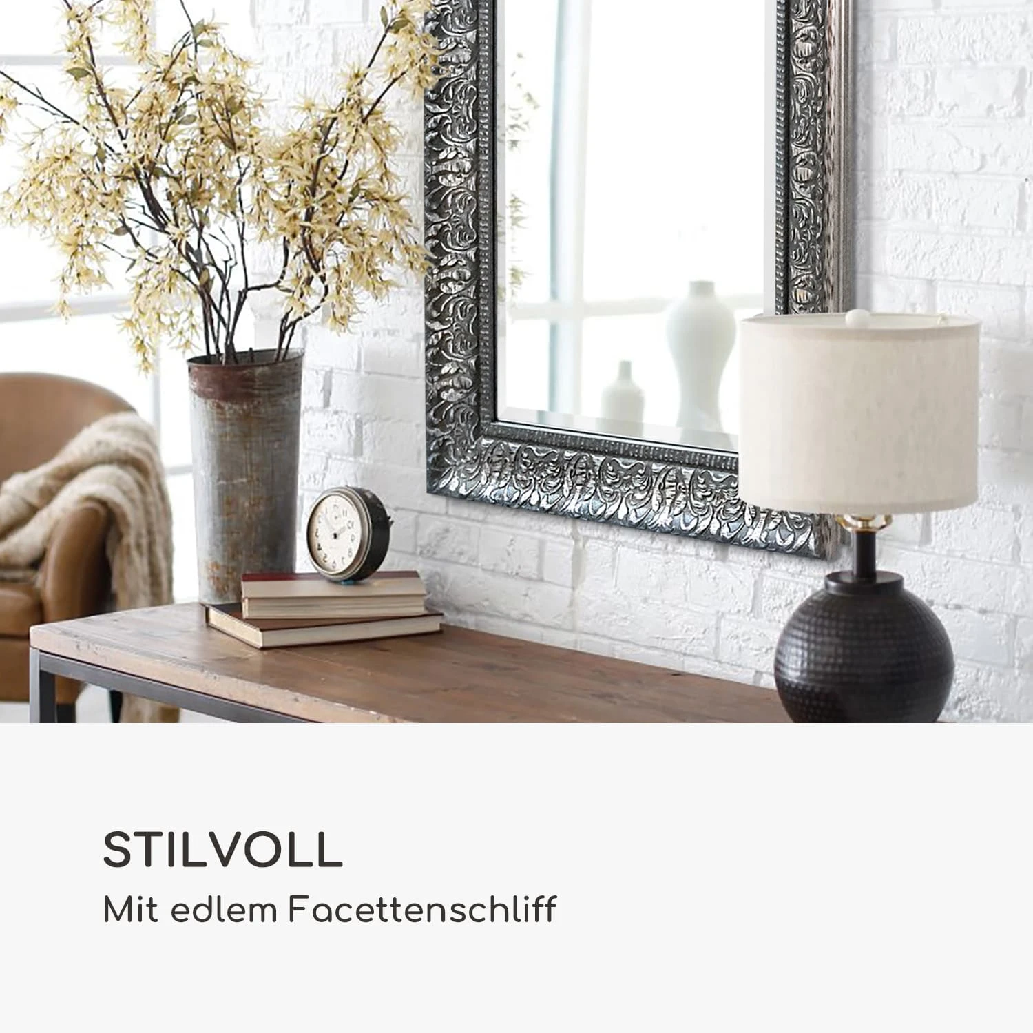 Manresa Wandspiegel Holzrahmen Rechteckig 90 X 60 Cm Vintage – Bild 3