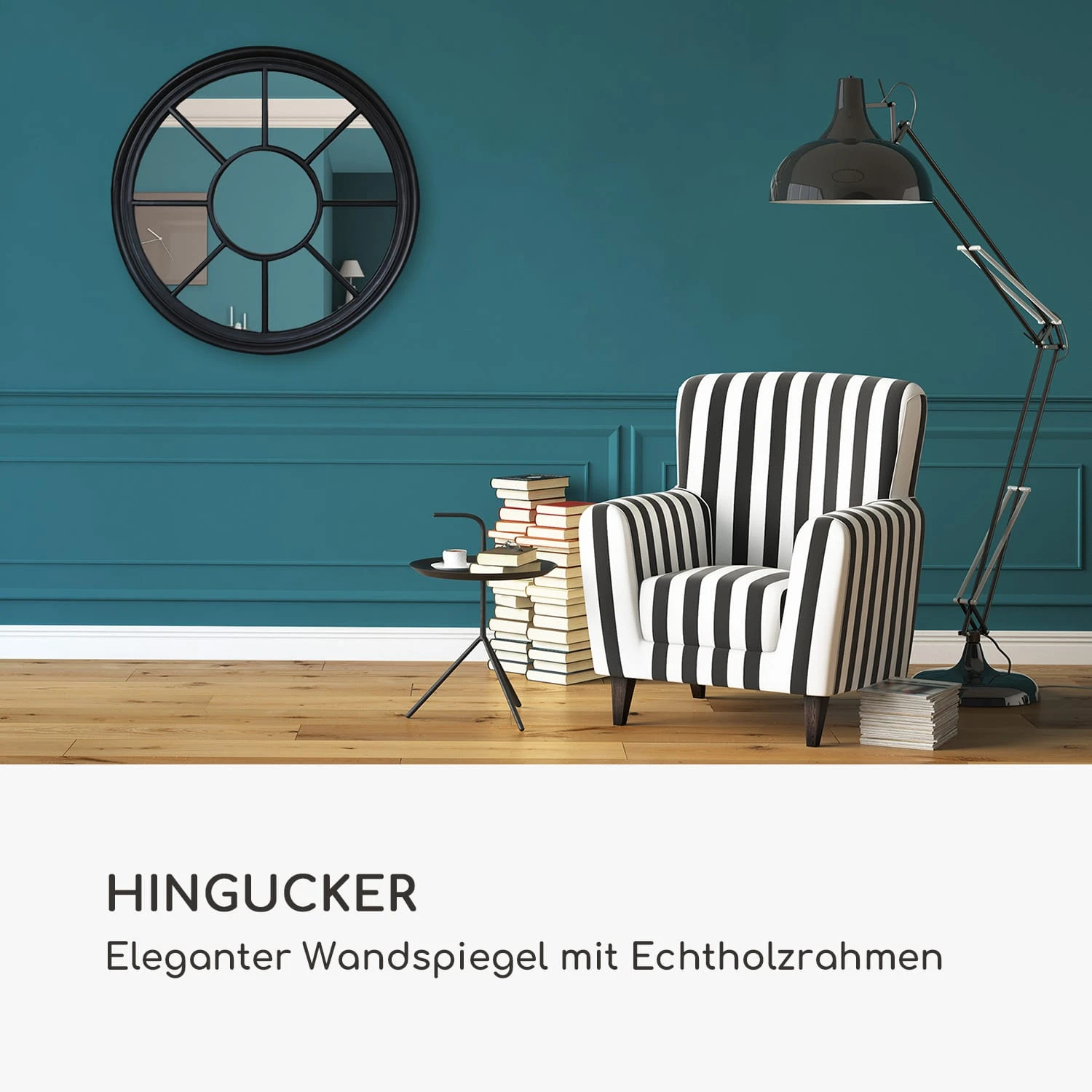 Leeds Wandspiegel Echtholzrahmen Rund Ø 90 Cm – Bild 2