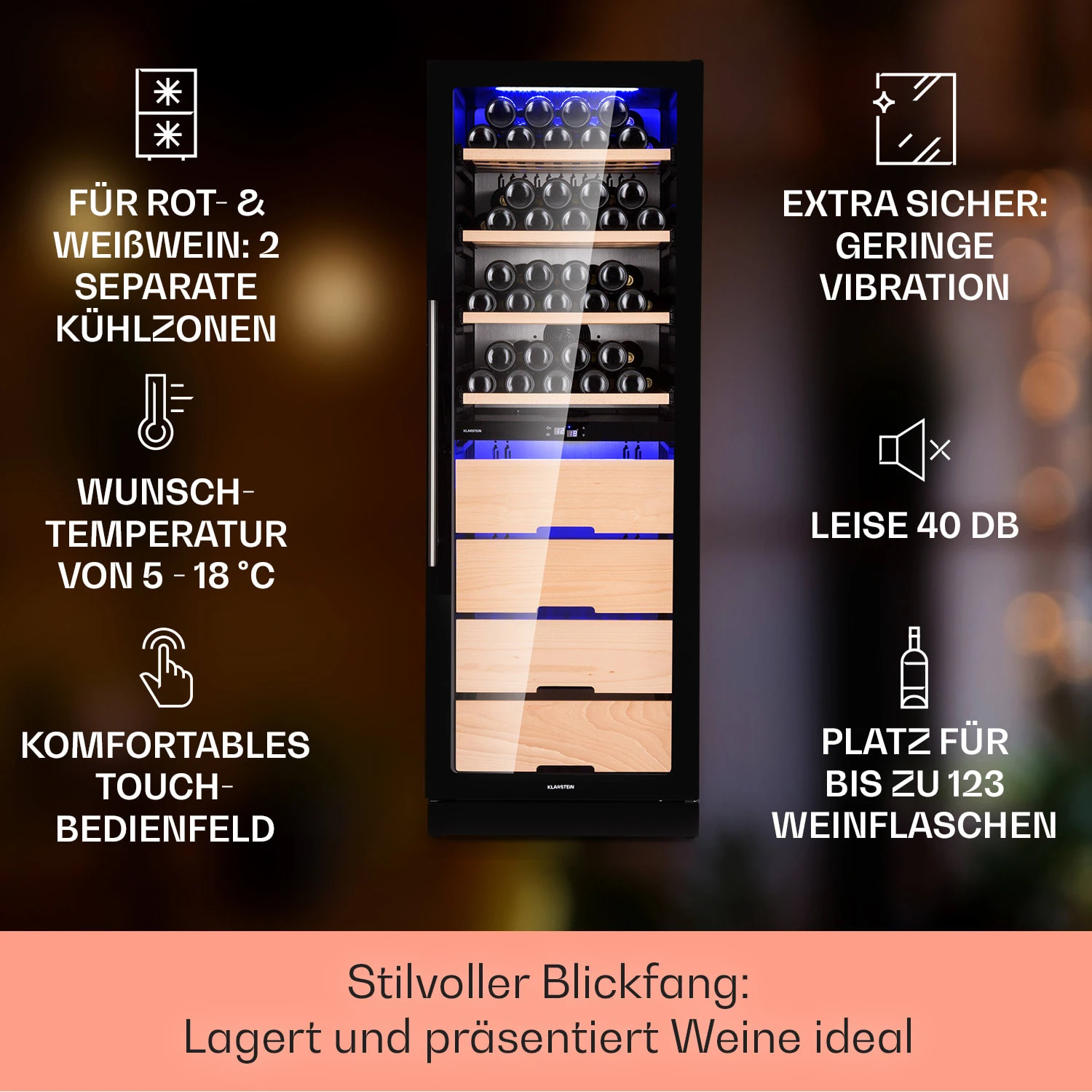 Barossa 123 Duo Weinkühlschrank 123 Fl 226 Ltr 2 Zonen Touch-Steuerung - Image 2