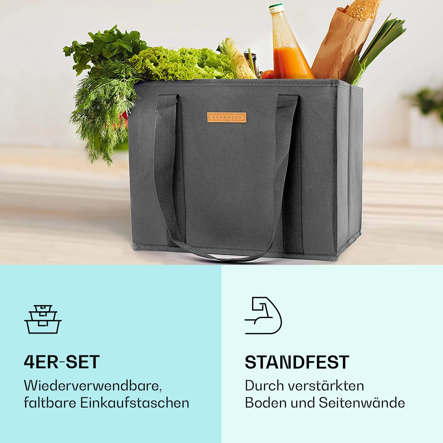 Einkaufstasche 4er Set Wiederverwendbar Waschbar Faltbar Verstärkt – Bild 2