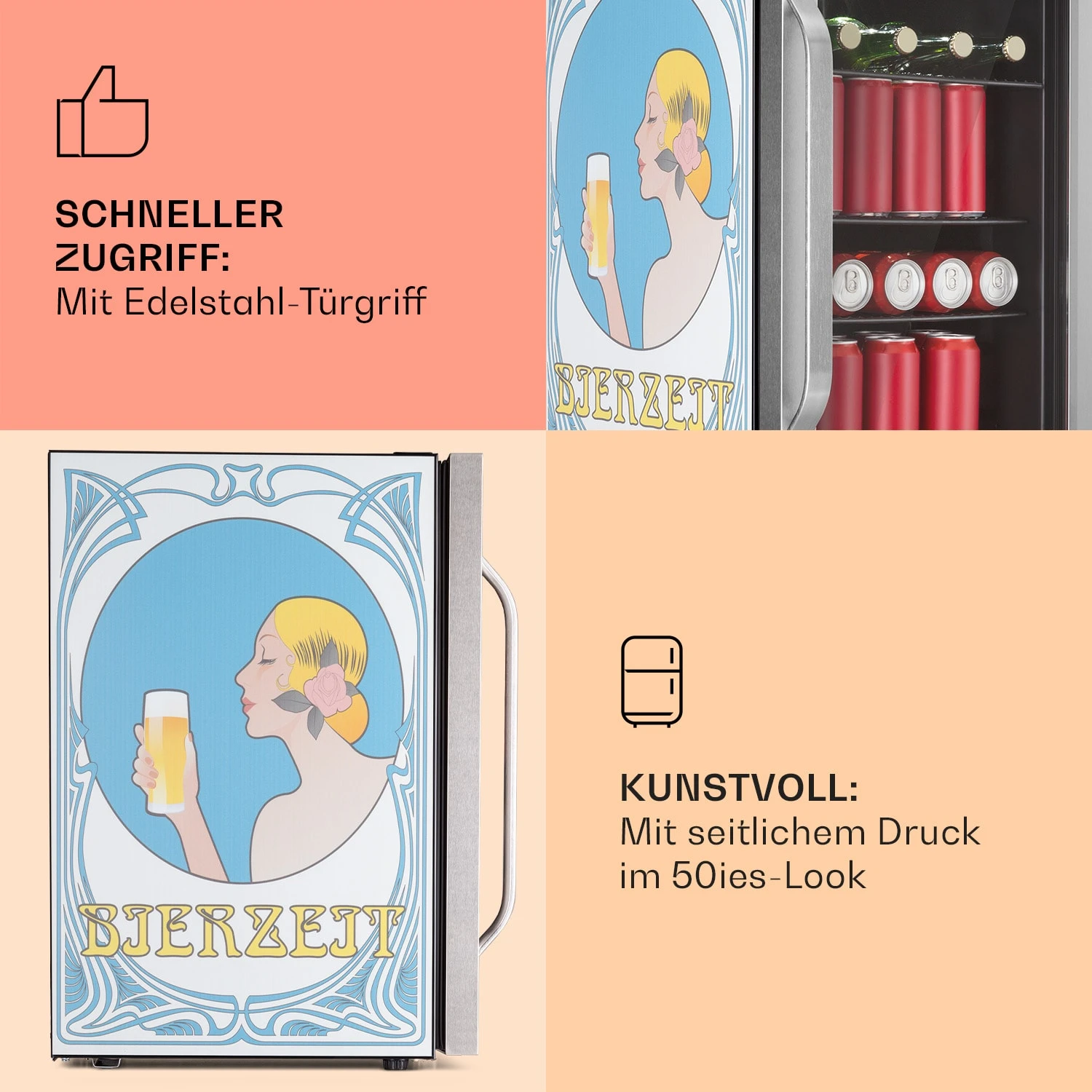 Beersafe 70 Bierzeit Edition Kühlschrank 70 Liter 3 Böden Panoramaglastür Edelstahl – Bild 4