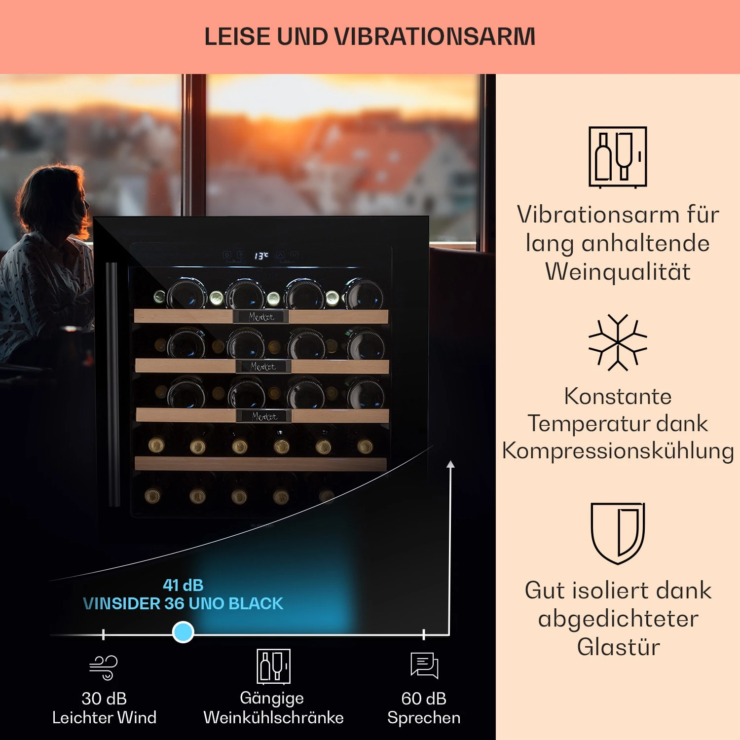 Vinsider 36 Built-In Uno Einbau-Weinkühlschrank 36 Flaschen 92 Ltr Edelstahl – Bild 4