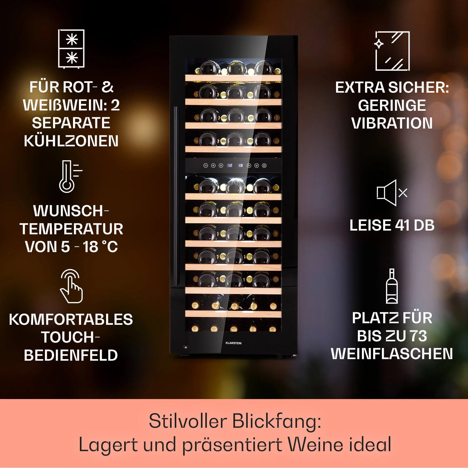 Barossa 73 Duo Weinkühlschrank 2 Zonen 192 Ltr 73 Fl Touch-Display – Bild 2