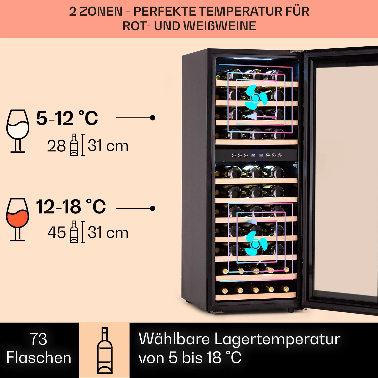 Barossa 73 Duo Weinkühlschrank 2 Zonen 192 Ltr 73 Fl Touch-Display – Bild 3
