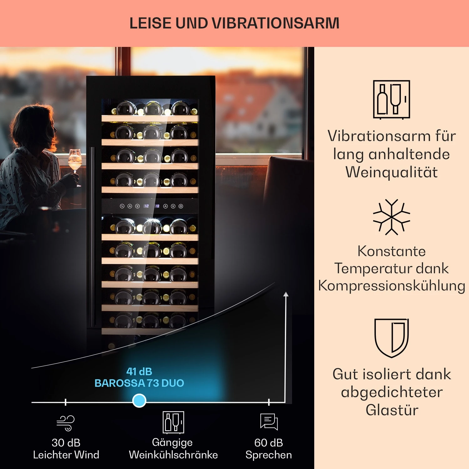 Barossa 73 Duo Weinkühlschrank 2 Zonen 192 Ltr 73 Fl Touch-Display – Bild 4