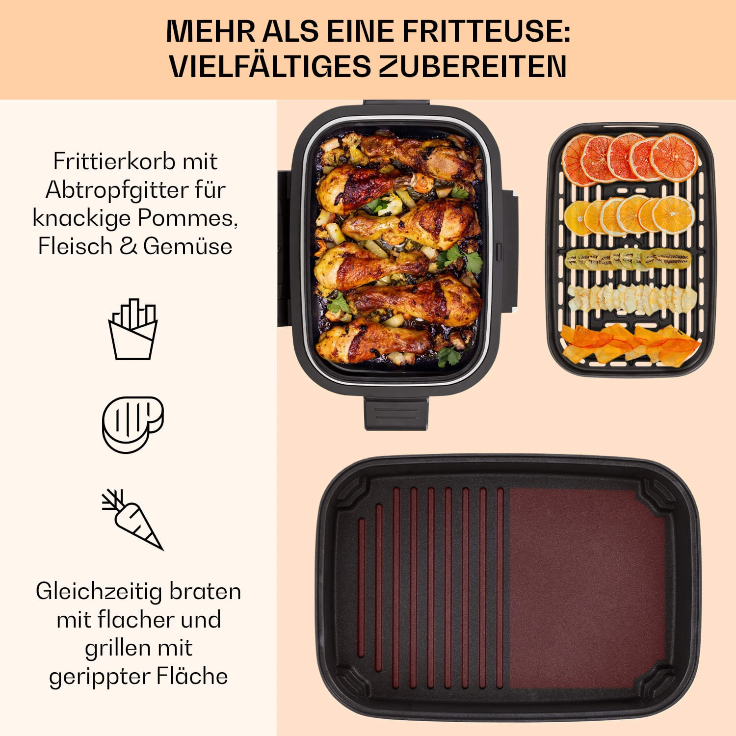 Combo Air Grill-Heißluftfritteuse 5 Programme 1500 Watt 4,5 L Grillkorb 2,5 L Frittierkorb - Image 4