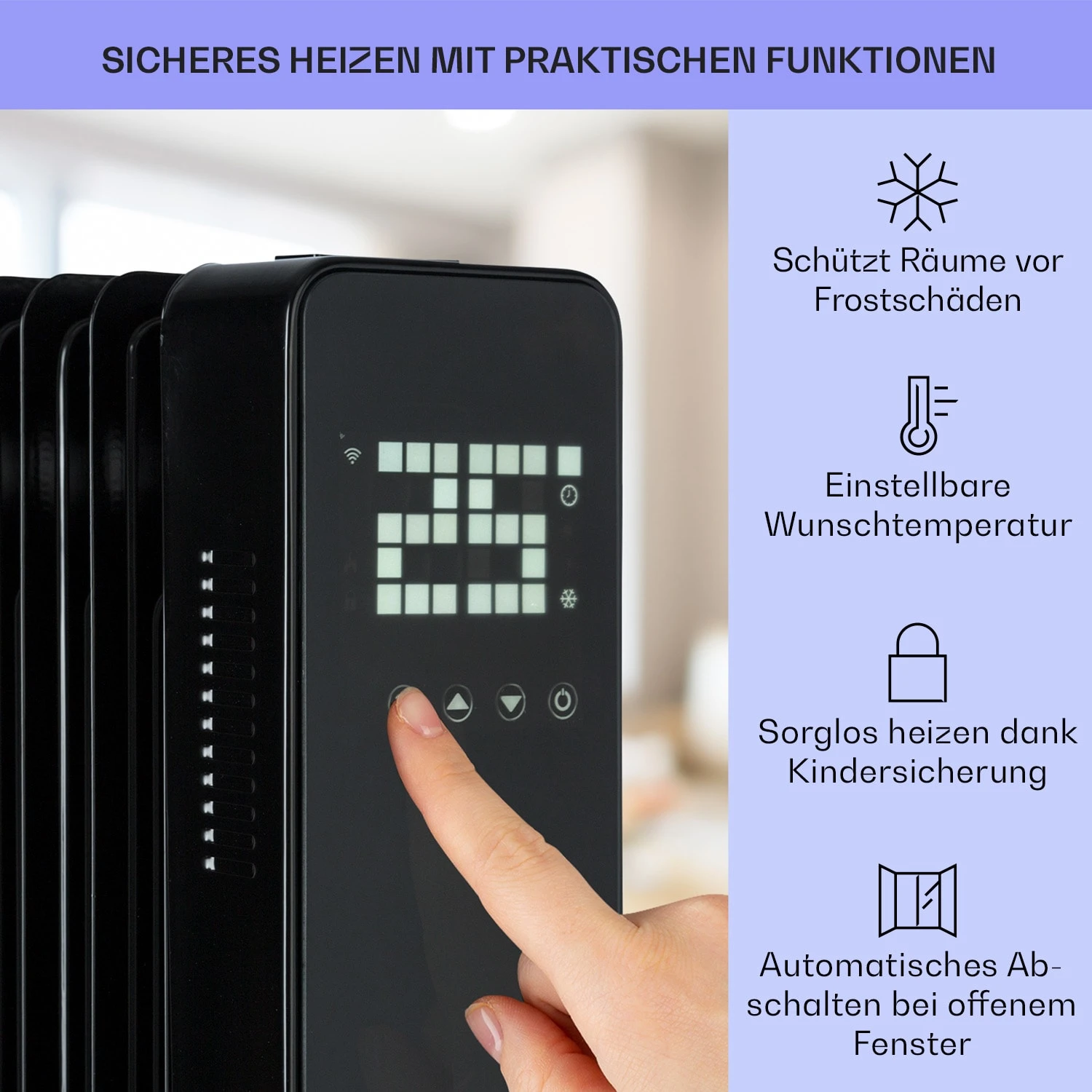 Sanford Smart Ölradiator 2500 W Leistung Wochentimer LED-Display Touch-Panel Klarstein-App – Bild 4