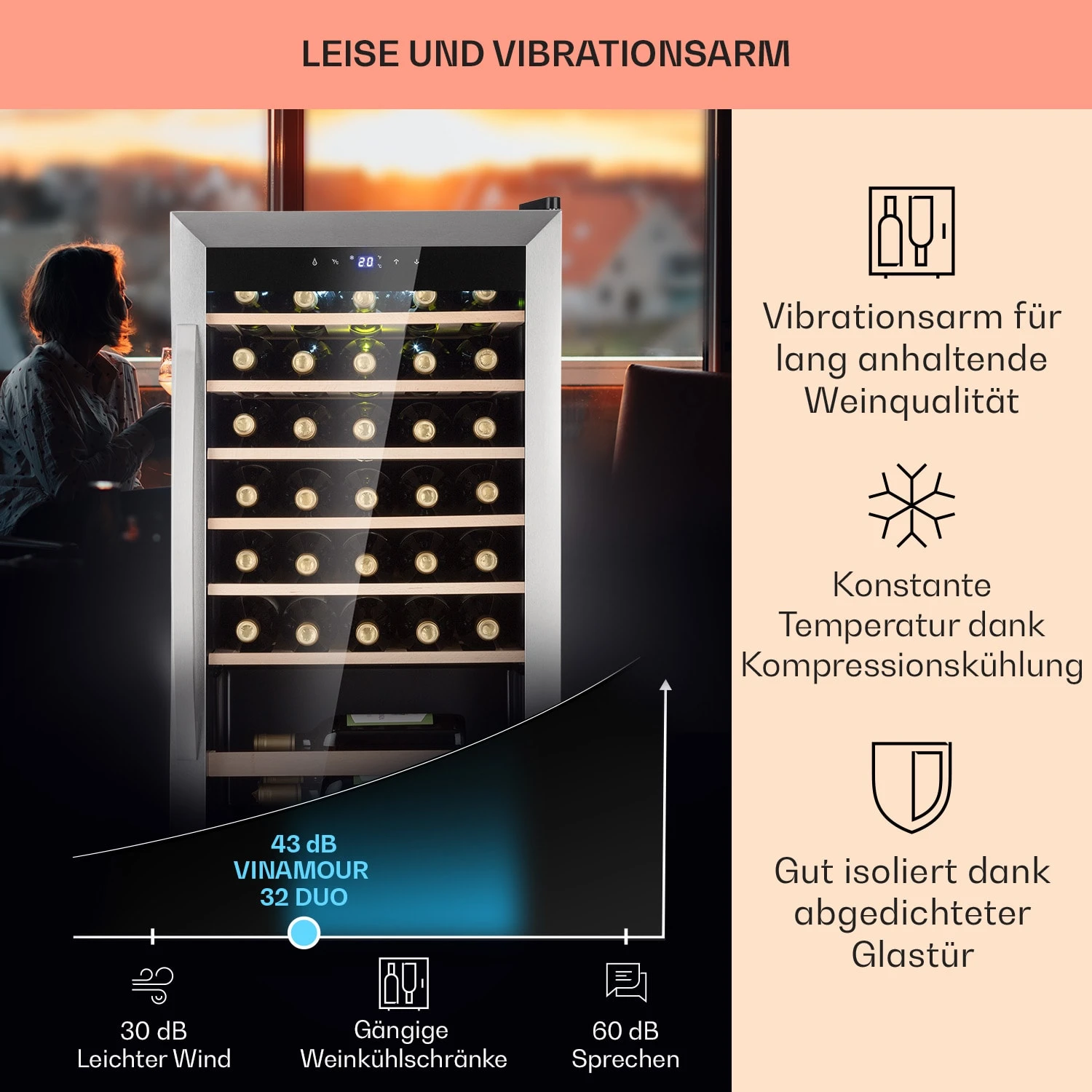 Vinamour 32 Uno Weinkühlschrank 1 Zone 95 L / 36 Flaschen 4-18°C Touch – Bild 4
